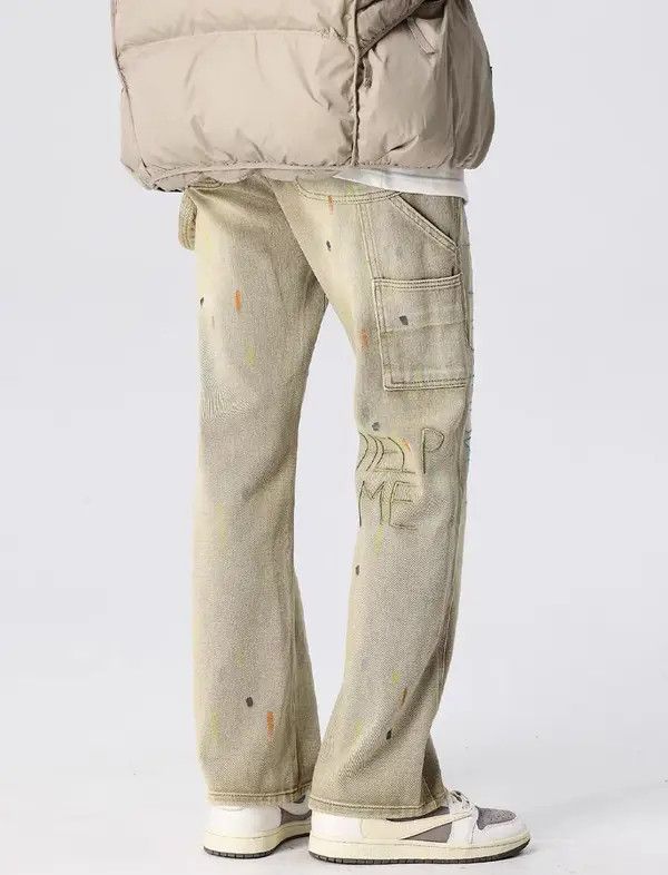 VIBE Vintage embroidered splash-ink distressed washed jeans Size US 32 / EU 48 - 4 Thumbnail