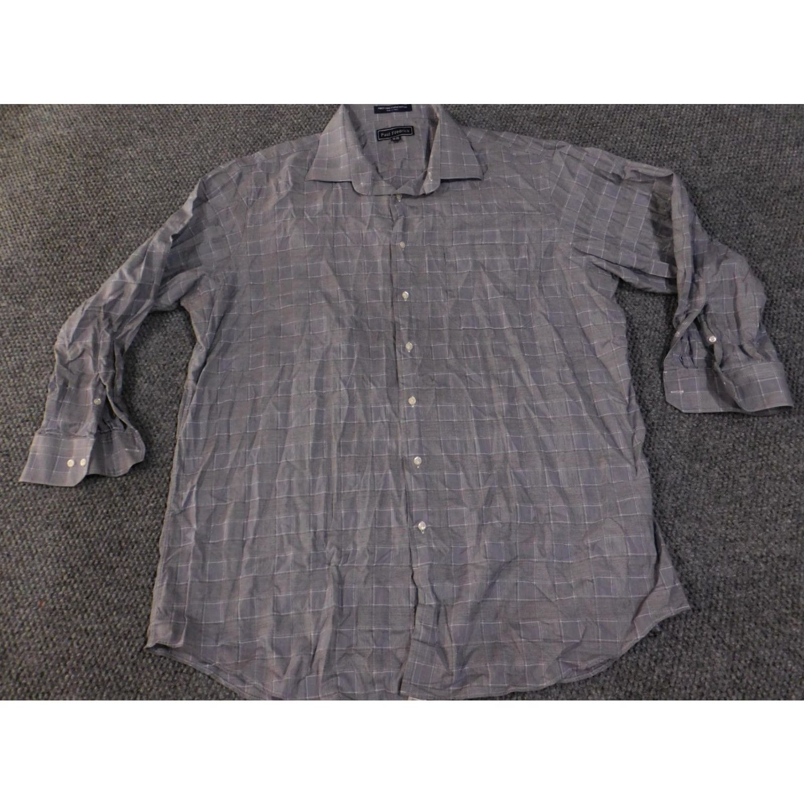 Vintage Paul Fredrick Shirt Mens 18-33 Gray Plaid Long Sleeve Classic Fit Cotton Dress Shirt Size 48R - 4 Thumbnail