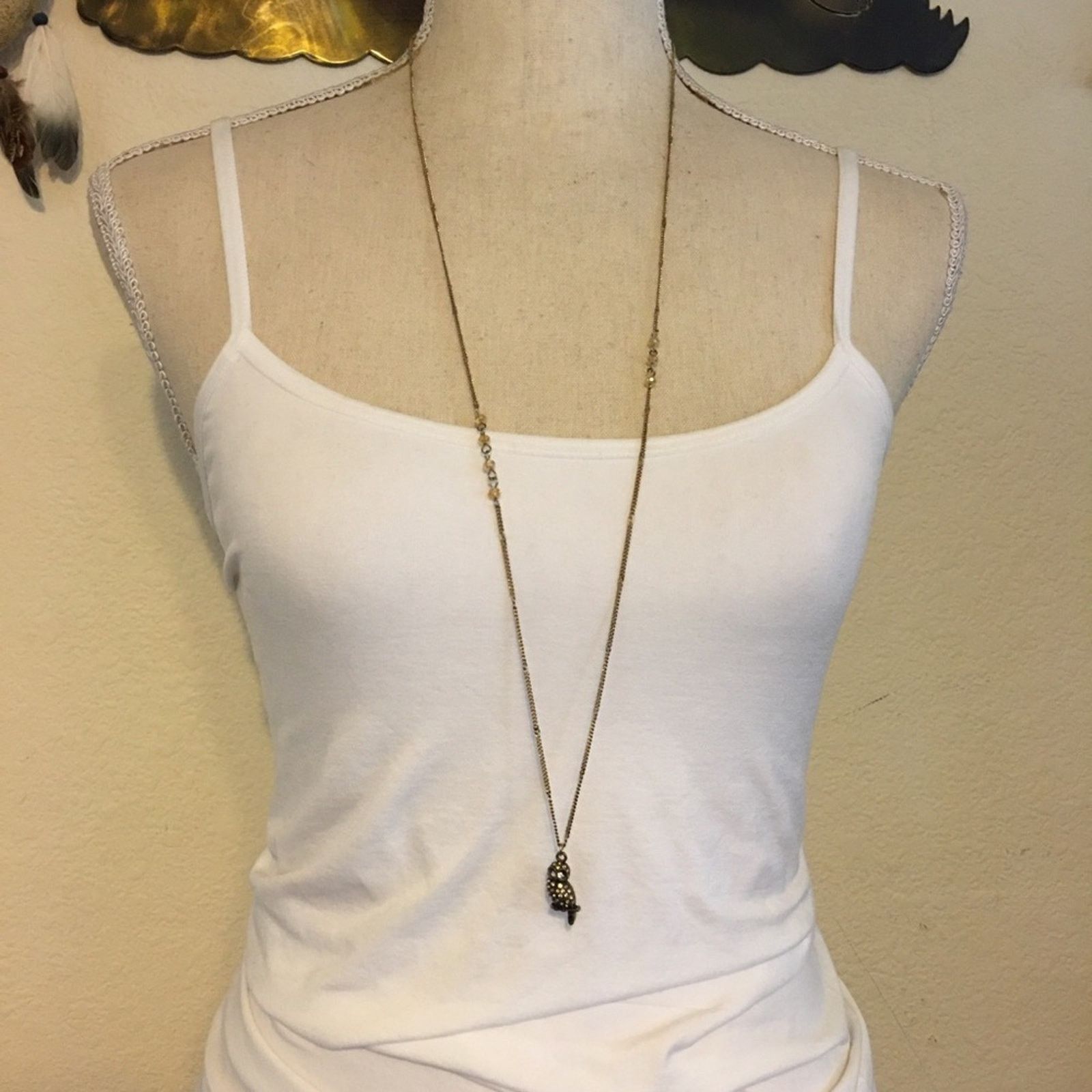 Vintage Vintage rhinestone owl pendant long gold chain Size ONE SIZE - 3 Thumbnail