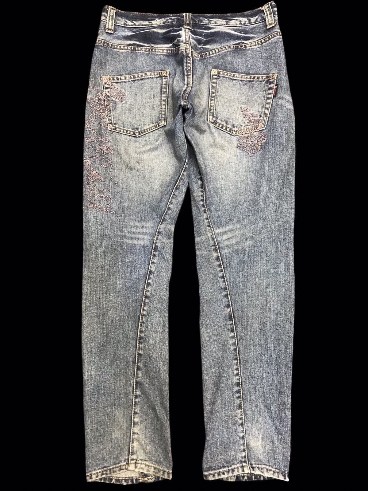 Japanese Brand 💥TWISTED LEG💥DOUBLE NAME PIRATE EMBROIDERY TWIST DENIM F410 Size US 31 - 2 Thumbnail