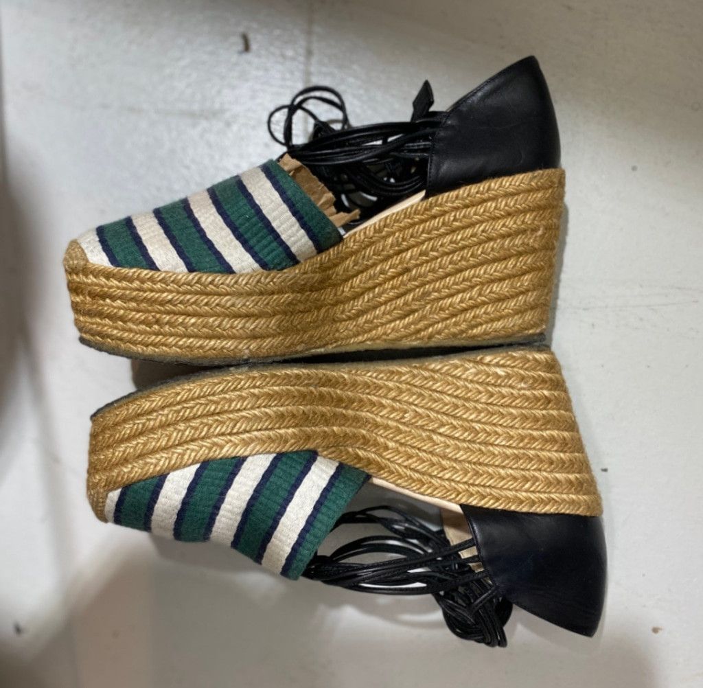 Chloe Chloe Green/White Striped Leather Tie-Up Espadrille W9 Size US 9 / IT 39 - 4 Thumbnail
