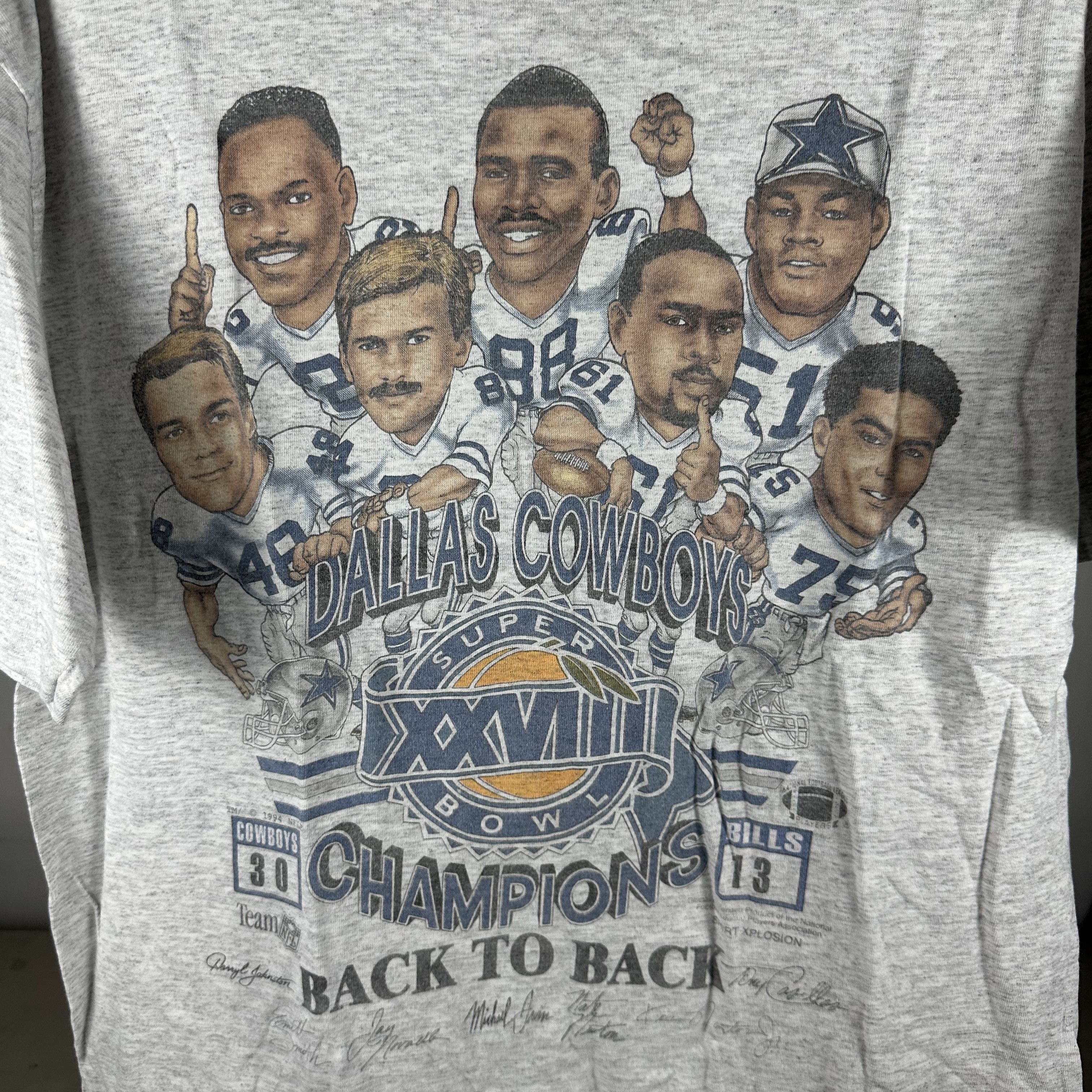 Vintage 1994 DallasCowboys NFL Back to Back Champions Caricature Tee Size US XL / EU 56 / 4 - 2 Thumbnail