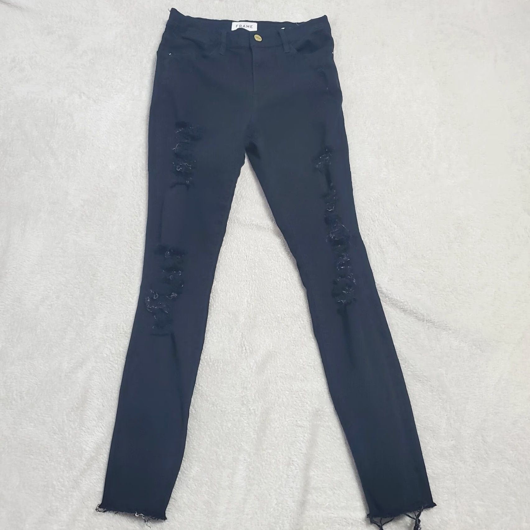 Frame FRAME Le High Skinny Jeans Women 26 Black Distressed Stretch Denim Grunge 90s Vintage USA Size 26" / US 2 / IT 38 - 2 Thumbnail
