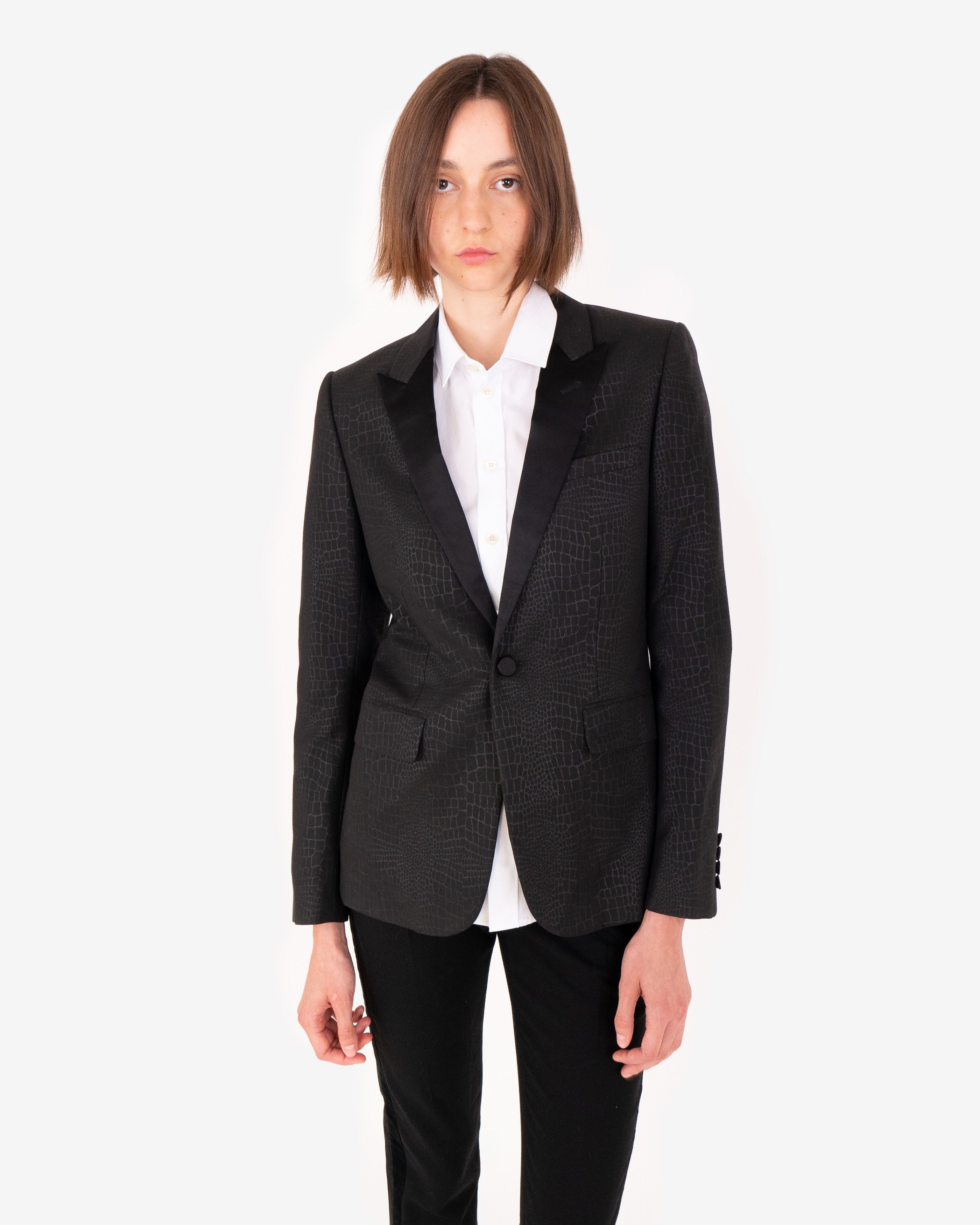 Saint Laurent Paris Crocodile Wax Print Le Smoking Jacket (FW14) Size US XS / EU 42 / 0 - 6 Thumbnail