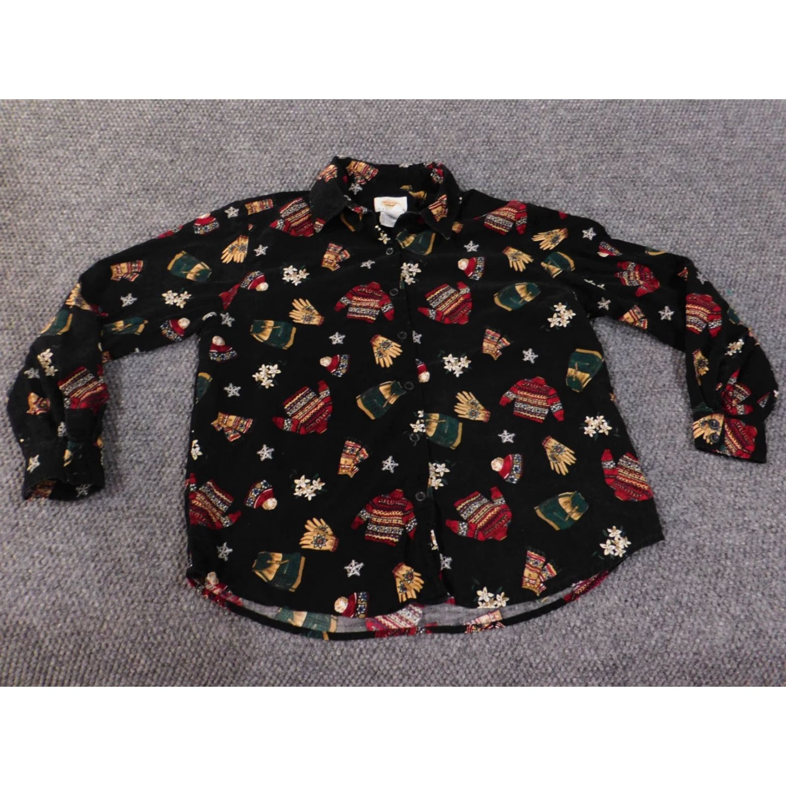 Talbots Talbots Petite Small Corduroy Button-Up Top Black Floral Cotton Womens PS Small Size S / US 4 / IT 40 - 2 Thumbnail