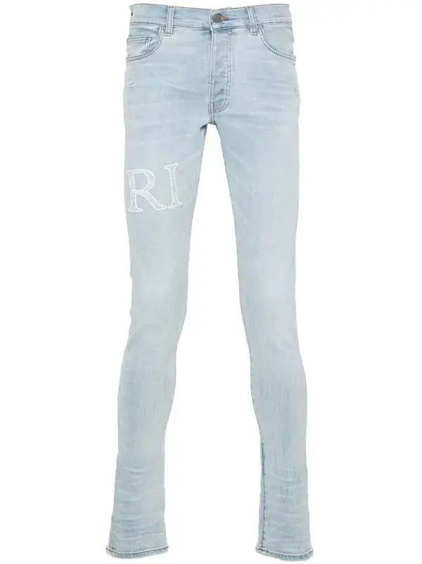 Amiri o1orln0326 Bandana-Jacquard Logo-Appliqué Jeans in Blue Size US 32 / EU 48 - 1 Thumbnail