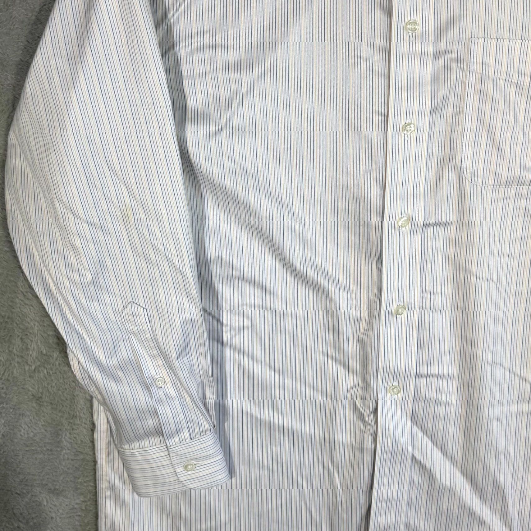 Roundtree & Yorke Gold Label Dress Shirt Mens 16/34 White Blue Striped 100% Cotton Formal Shirt Size 42R - 3 Thumbnail