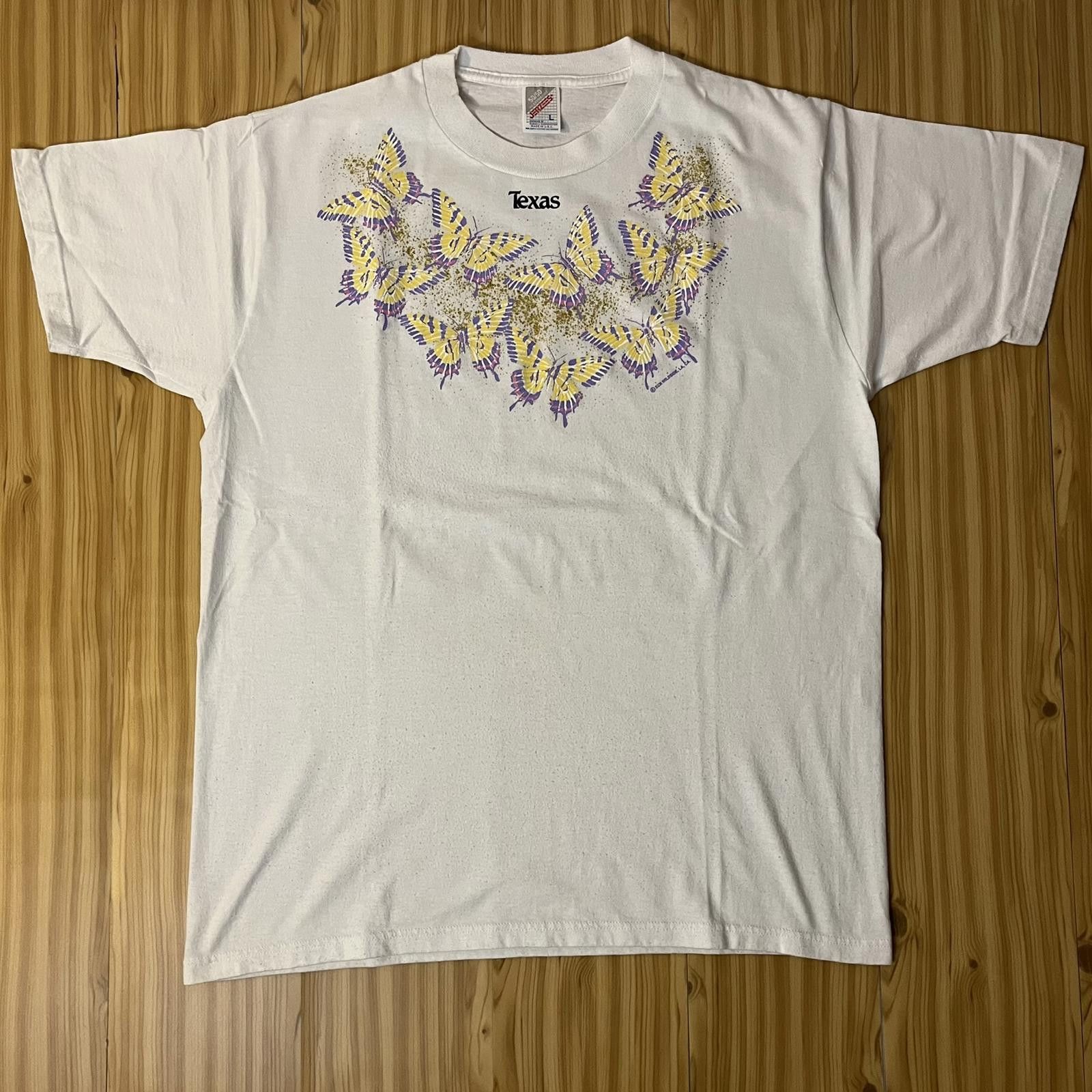 Jerzees VTG 90s Wildside Glitter Butterfly Texas White Graphic Tee Size L / US 10 / IT 46 - 1 Thumbnail