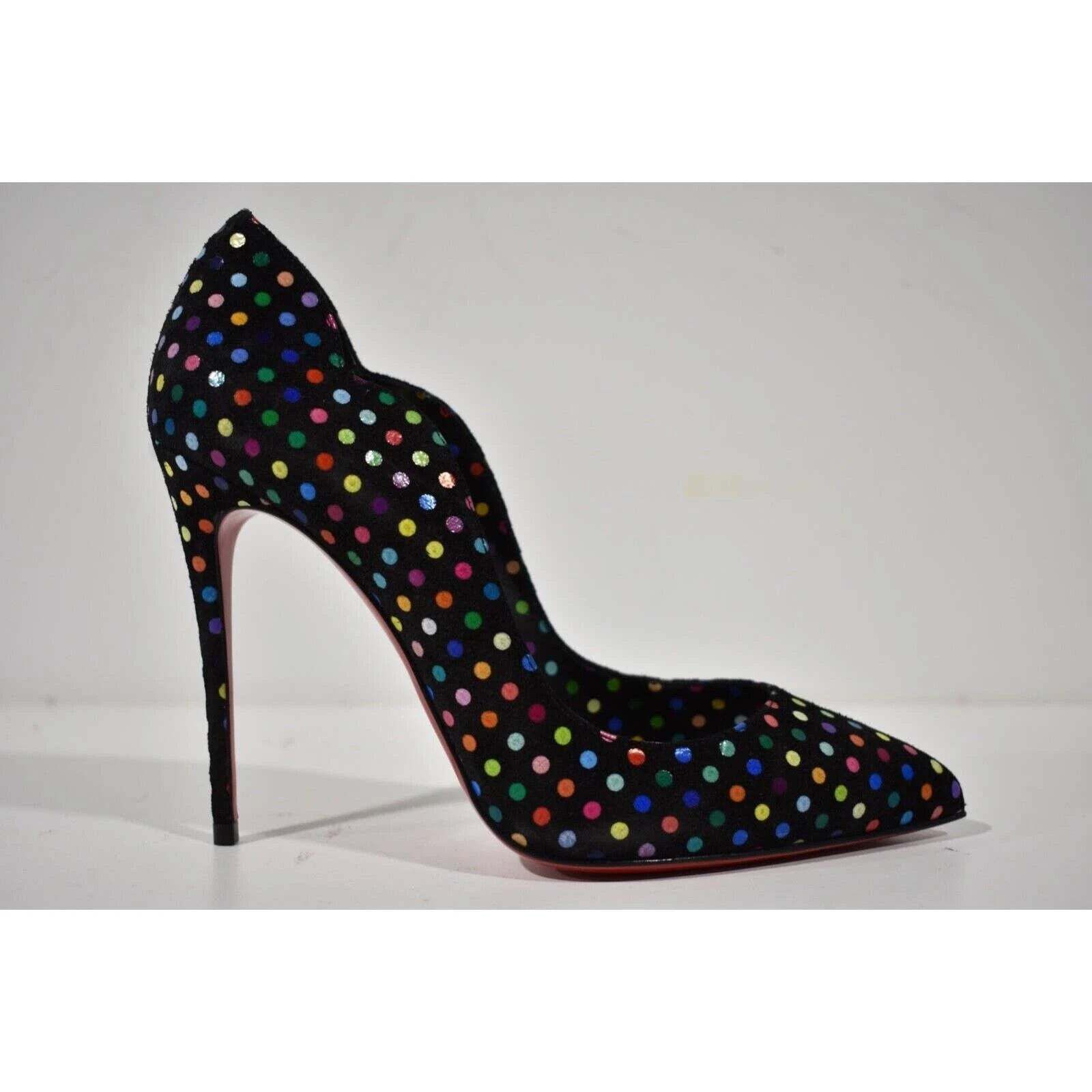 Christian Louboutin Hot Chick 100 Black Suede Multicolor Polka Dot Heel Pump 40 Size US 10 / IT 40 - 2 Thumbnail
