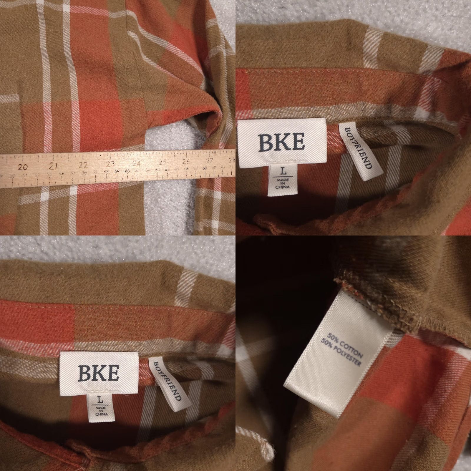 BKE BKE Shirt Womens Large Brown Plaid Button-Down Long Sleeve Boyfriend Flannel Shirt Size L / US 10 / IT 46 - 8 Thumbnail