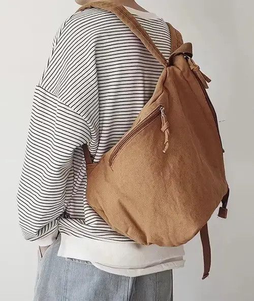 Japanese Brand Retro y2k irregular canvas backpack aesthetic Size ONE SIZE - 4 Thumbnail