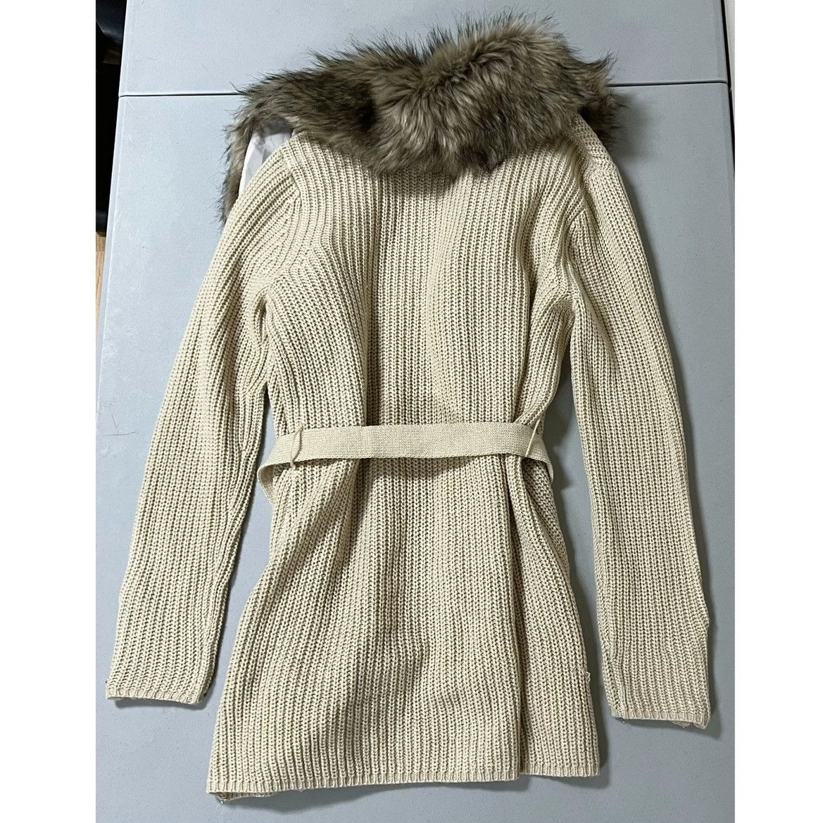 Tallia Beige Fur Knit Belted Sweater Cardigan Outerwear Size M 🤎✨ Size M / US 6-8 / IT 42-44 - 4 Thumbnail