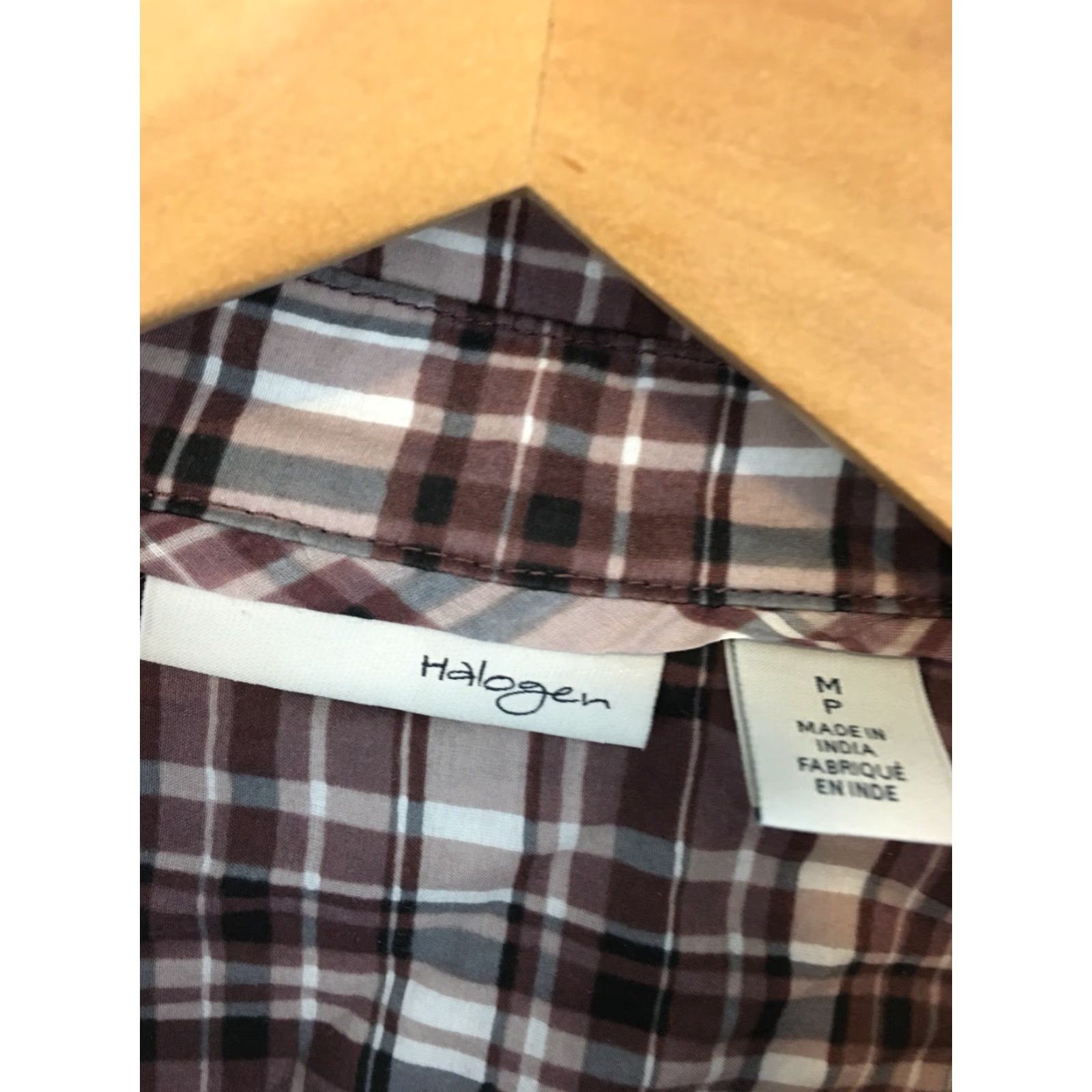 Vintage Halogen Plaid Long Sleeve Button Front Top Petite M Maroon Red Blouse Women Shirt Size M / US 6-8 / IT 42-44 - 2 Thumbnail
