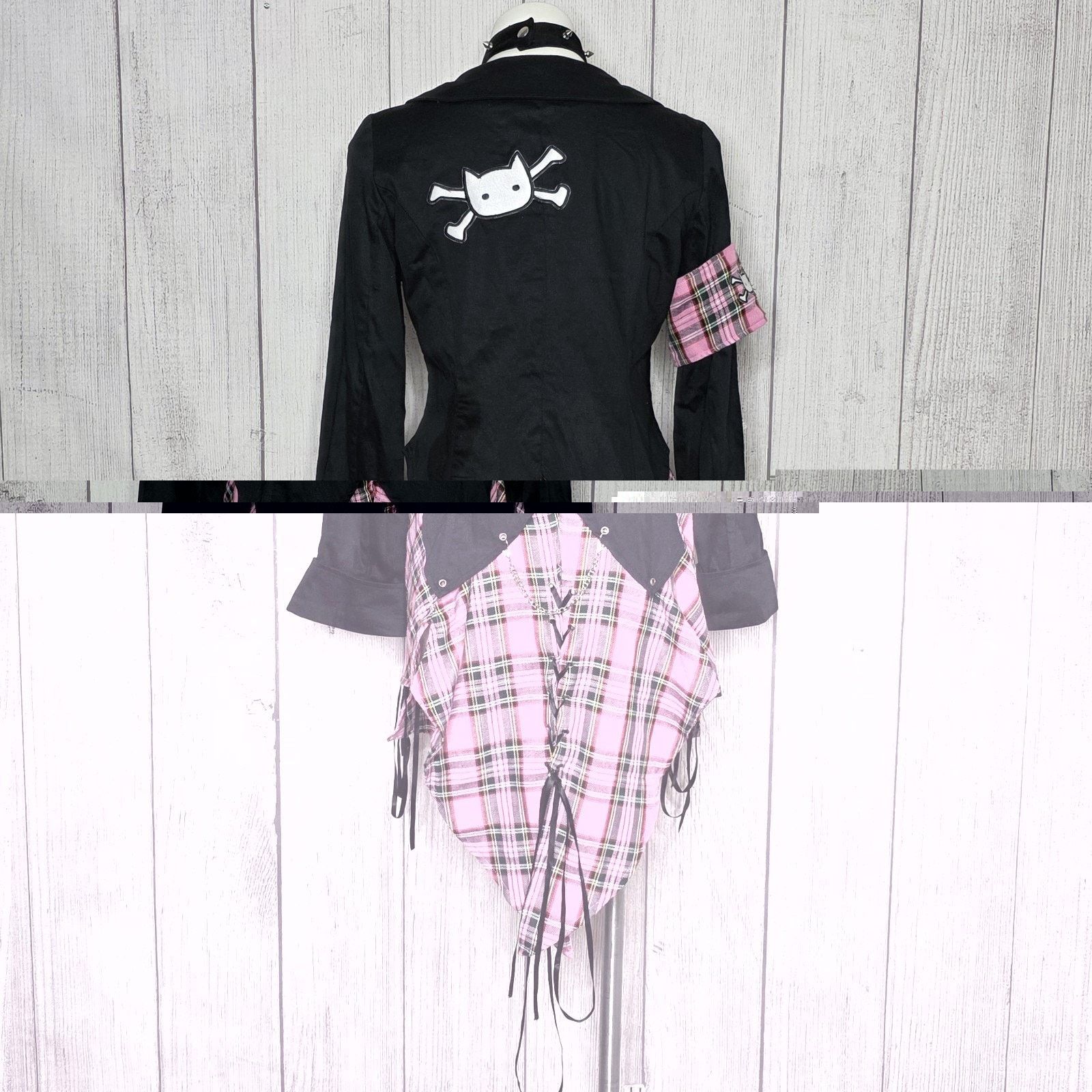 Vintage BODY LINE Y2K Lolita Goth Schoolgirl Plaid Skirt Tie Jacket Size 26" / US 2 / IT 38 - 3 Thumbnail