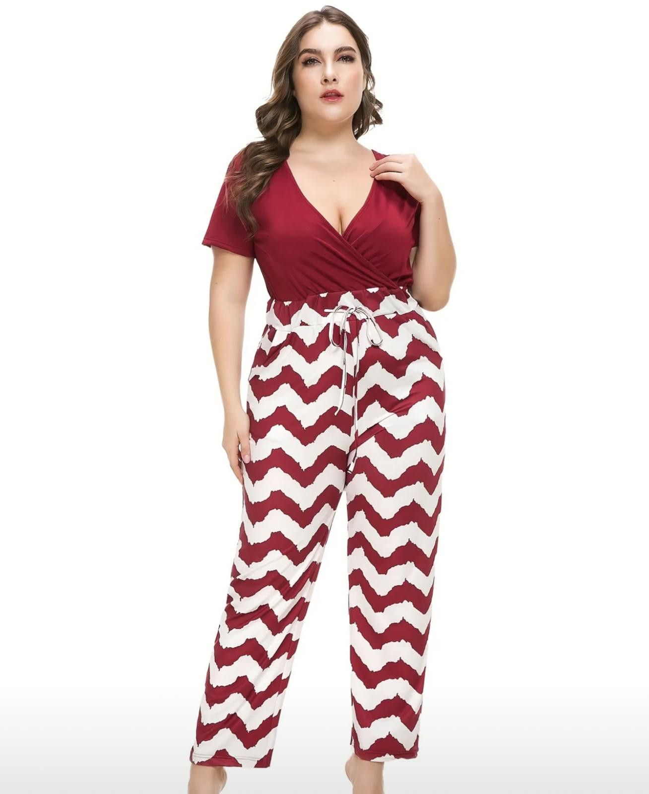Designer Stylish Red and White Chevron Jumpsuit Size 30" / US 8 / IT 44 - 1 Thumbnail