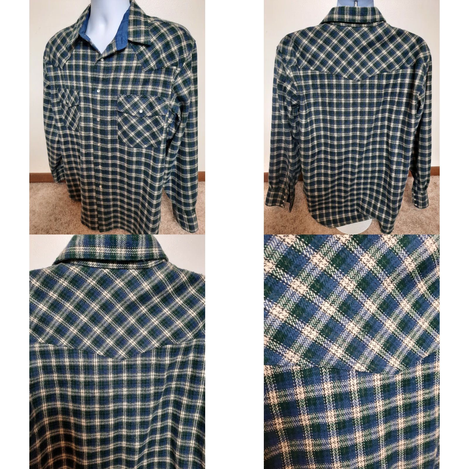 Vintage VINTAGE Rock Creek Ranch Plaid Flannel Pearl Snap Shirt Coat XL Tall Blue Mens Button-Up Size US XL / EU 56 / 4 - 8 Thumbnail