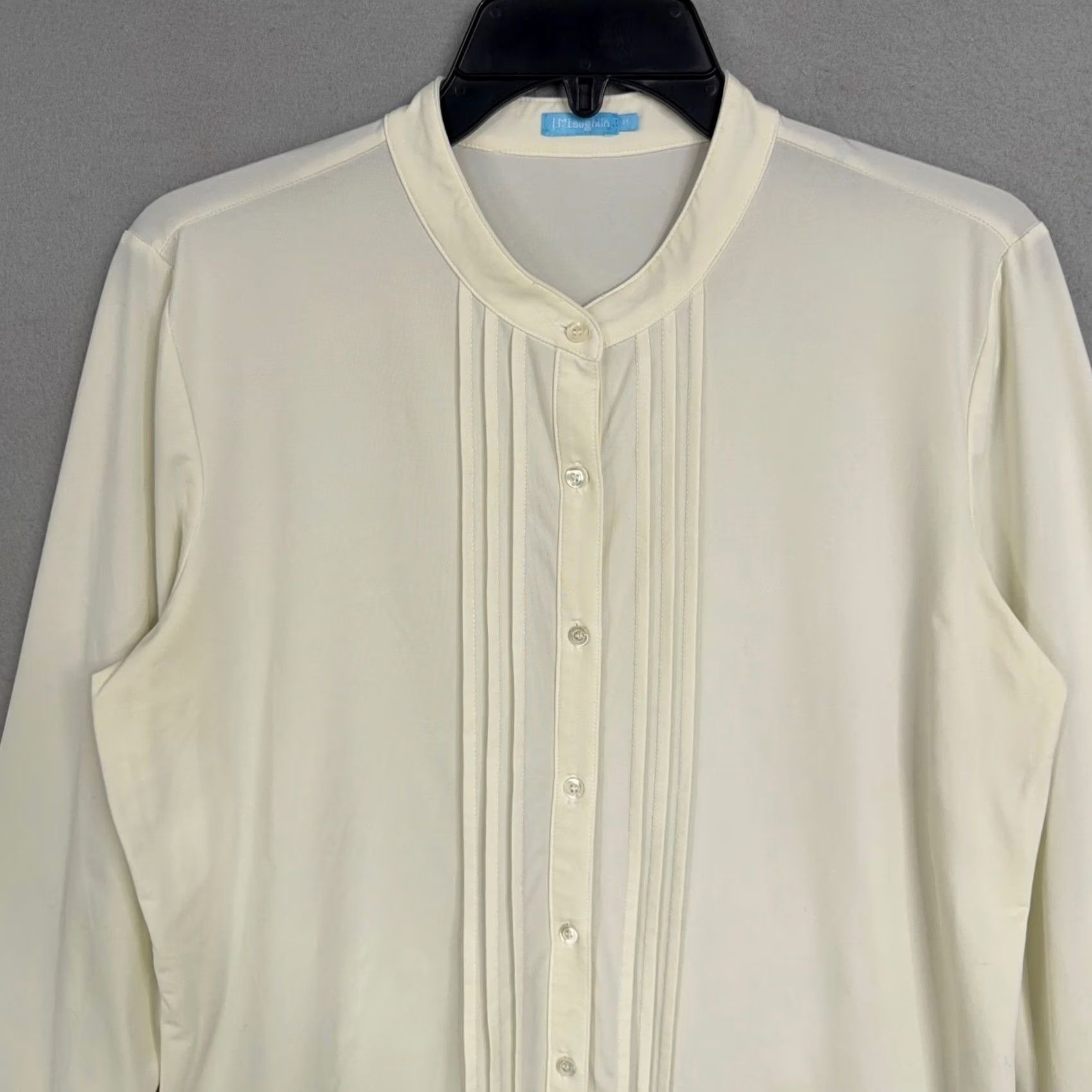 J.McLaughlin J. McLaughlin Blouse Womens M Cream Solid Pintuck Pleated Stretch Classic Size M / US 6-8 / IT 42-44 - 2 Thumbnail