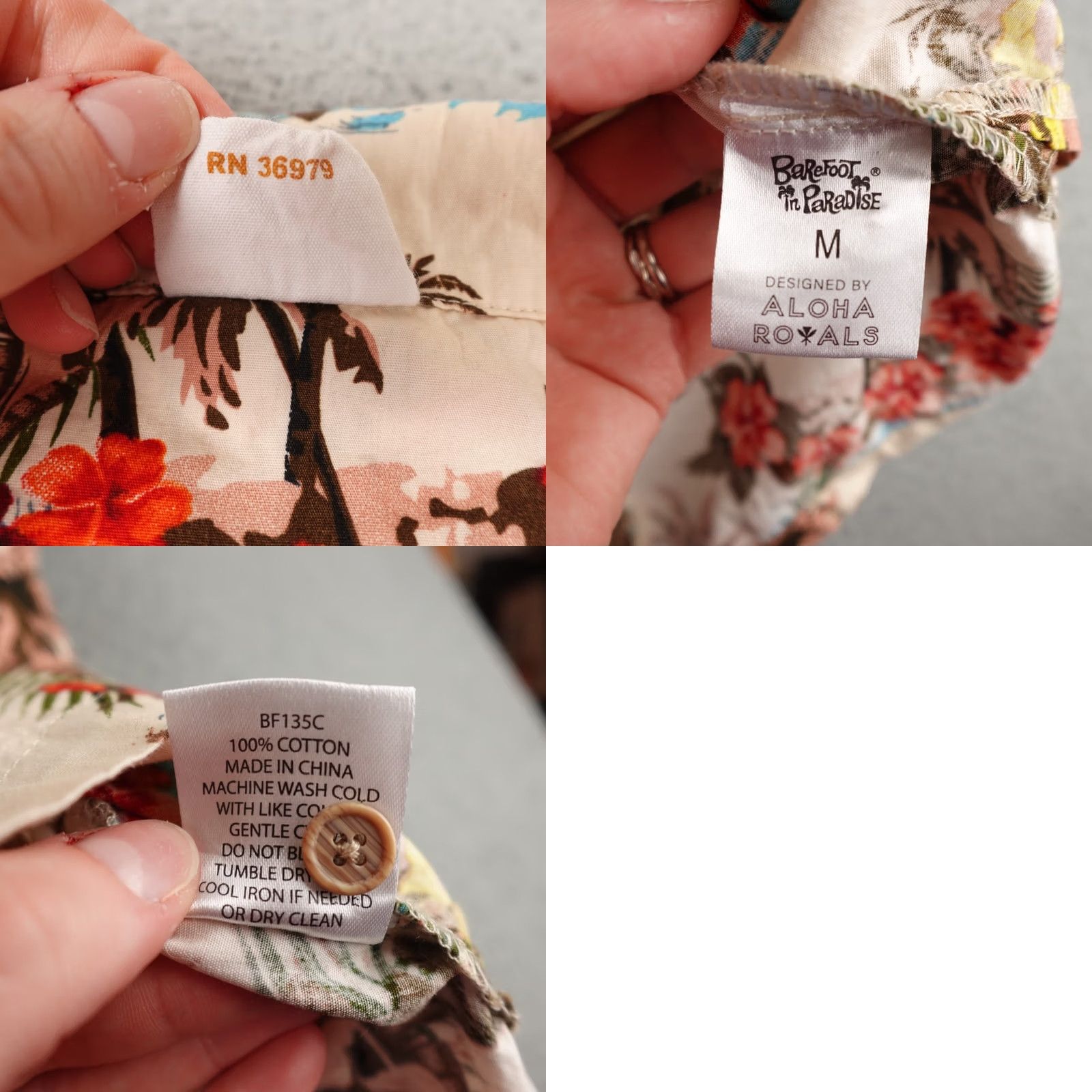 Paradise Barefoot In Paradise Men's Shirt M Brown Floral Bird Print Tropical Button-Up Short Sleeve Casual Size US M / EU 48-50 / 2 - 9 Thumbnail