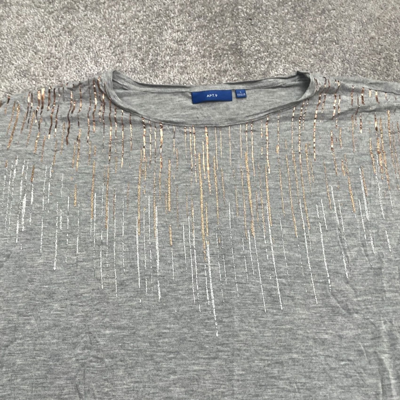 Apt. 9 Apt. 9 T-Shirt Womens Large Gray Round Neck Short Sleeve Casual Tee Top Size L / US 10 / IT 46 - 3 Thumbnail