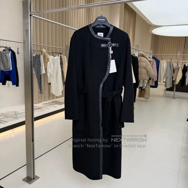 Hermes Hermes Black Leather Trimmed Mid-Length Cashmere Belted Co Size XS / US 0-2 / IT 36-38 - 1 Thumbnail