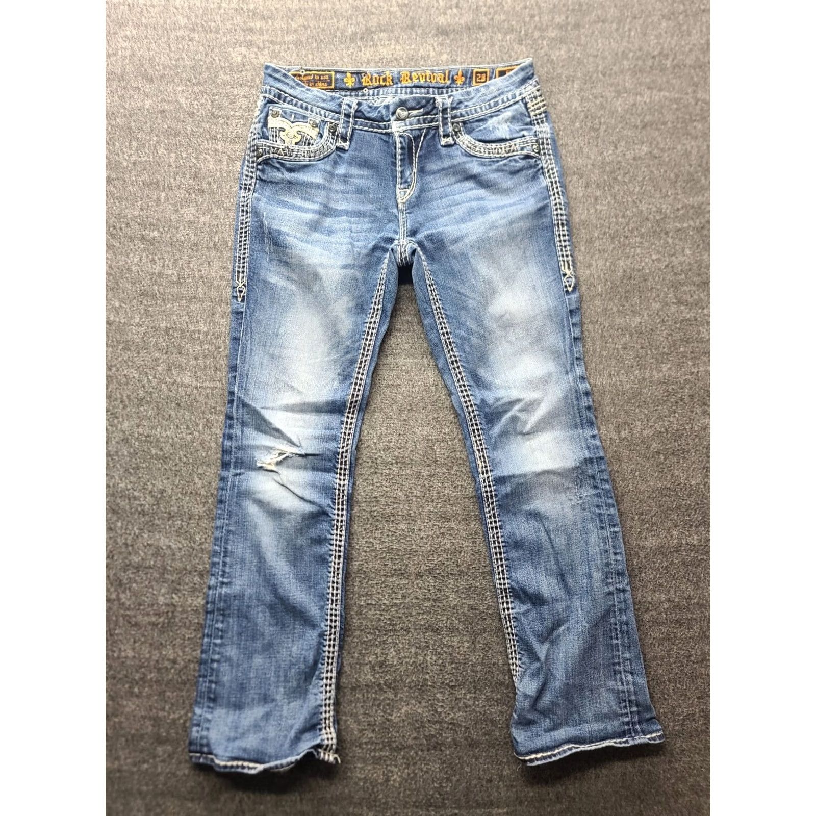 Vintage Rock Revival Jeans Womens 28x29 Ella Regular Fit Easy Bootcut Mid Rise Stretch Denim Blue 5-Pocket Designer Western Y2K Womens Size 28" / US 6 / IT 42 - 2 Thumbnail