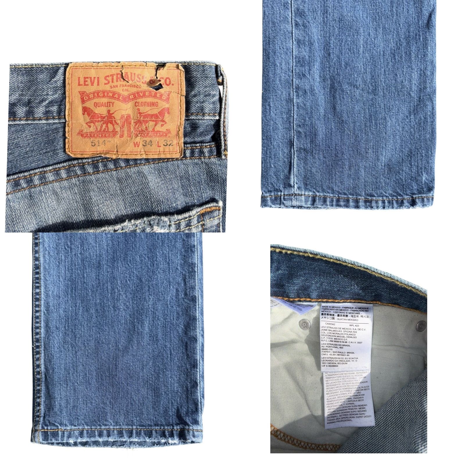 Levi's VINTAGE Levi's 514 Jeans Light Wash Distressed Denim 34x32 Men Straight Blue 514 Jeans Size US 34 / EU 50 - 8 Thumbnail