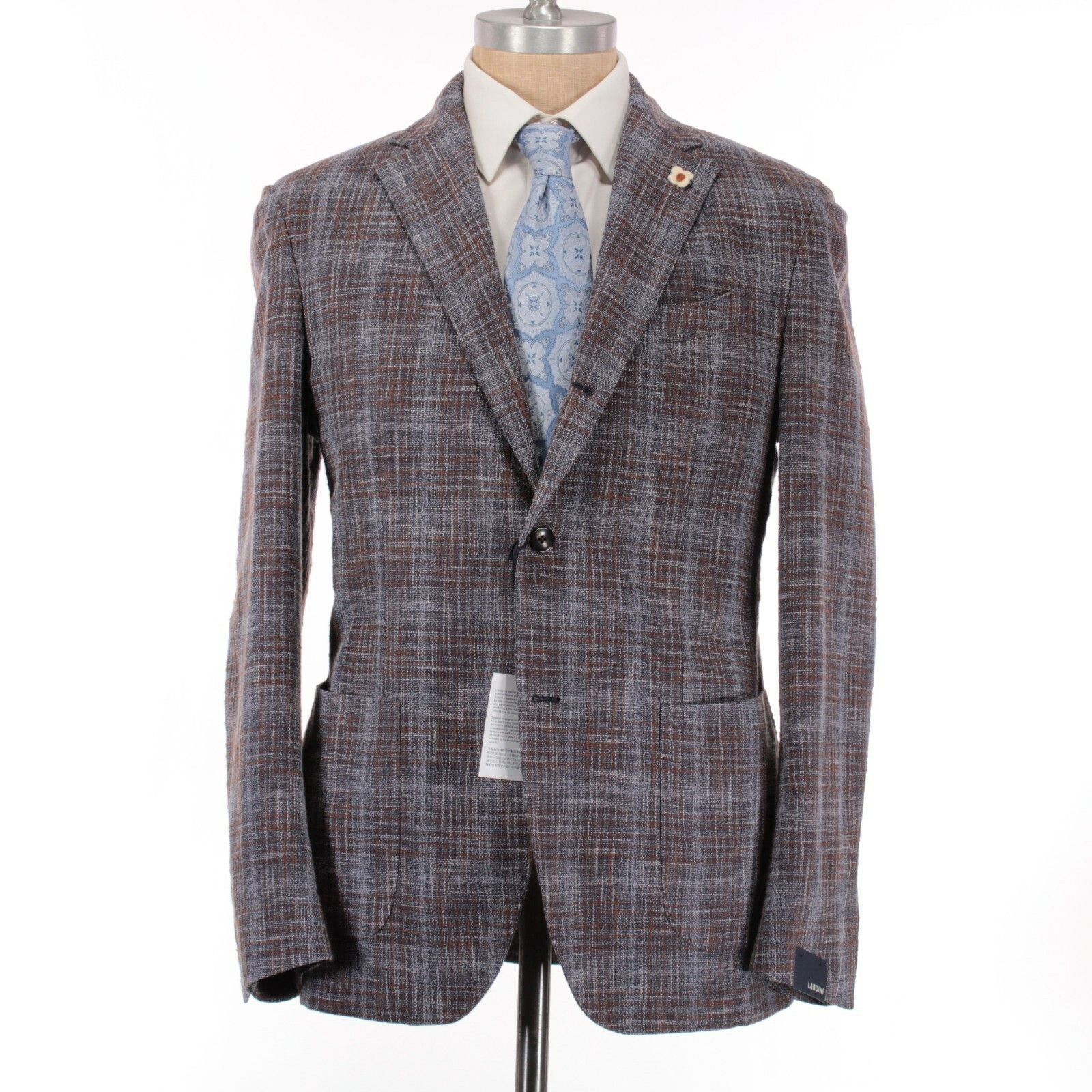 Lardini Size 54 Regular Brown Linen Double Breasted Luxury Suit 