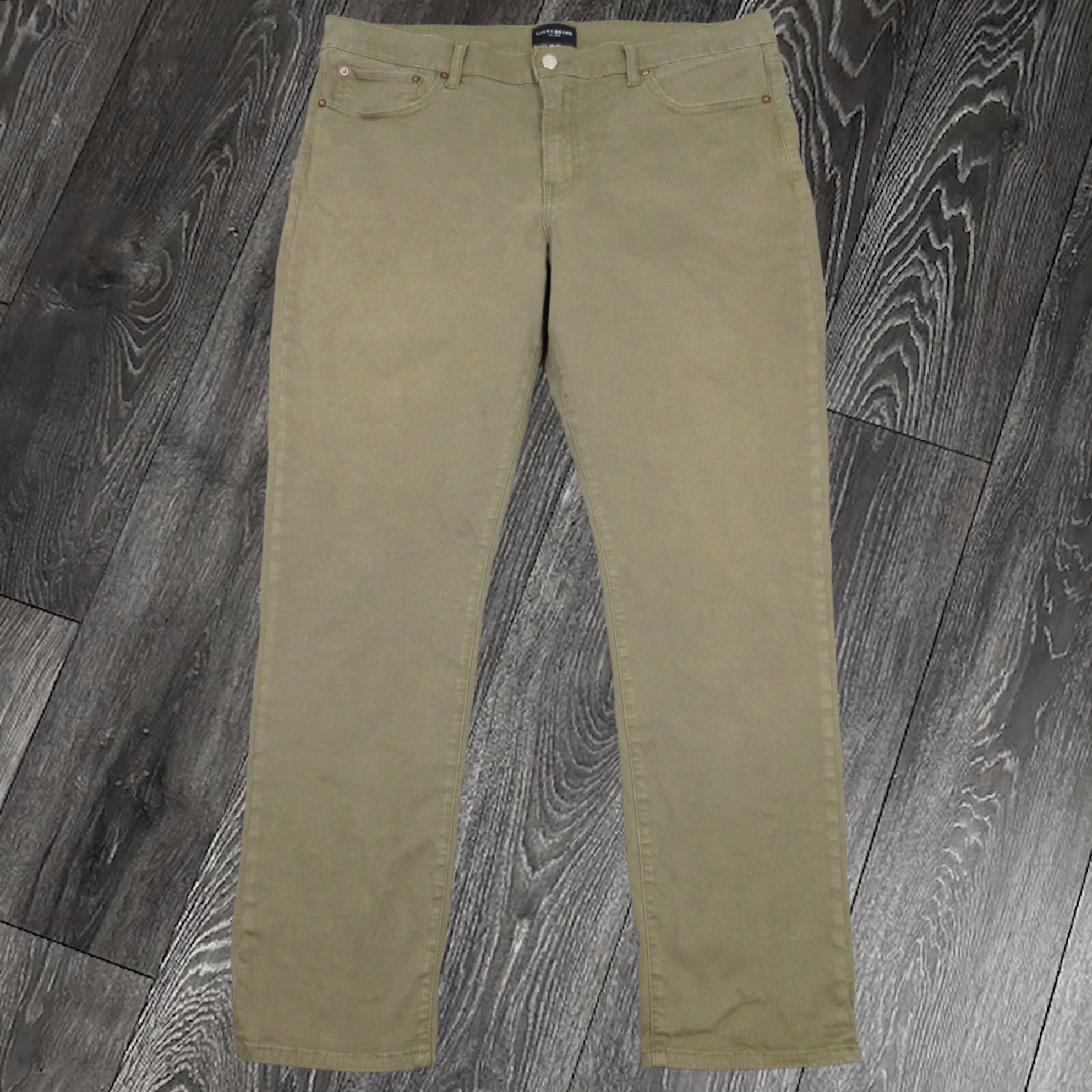 Lucky Brand Pants Mens 38x32 Green 412 Athletic Slim 5 Pocket Chinos Jeans Zip, Men's
