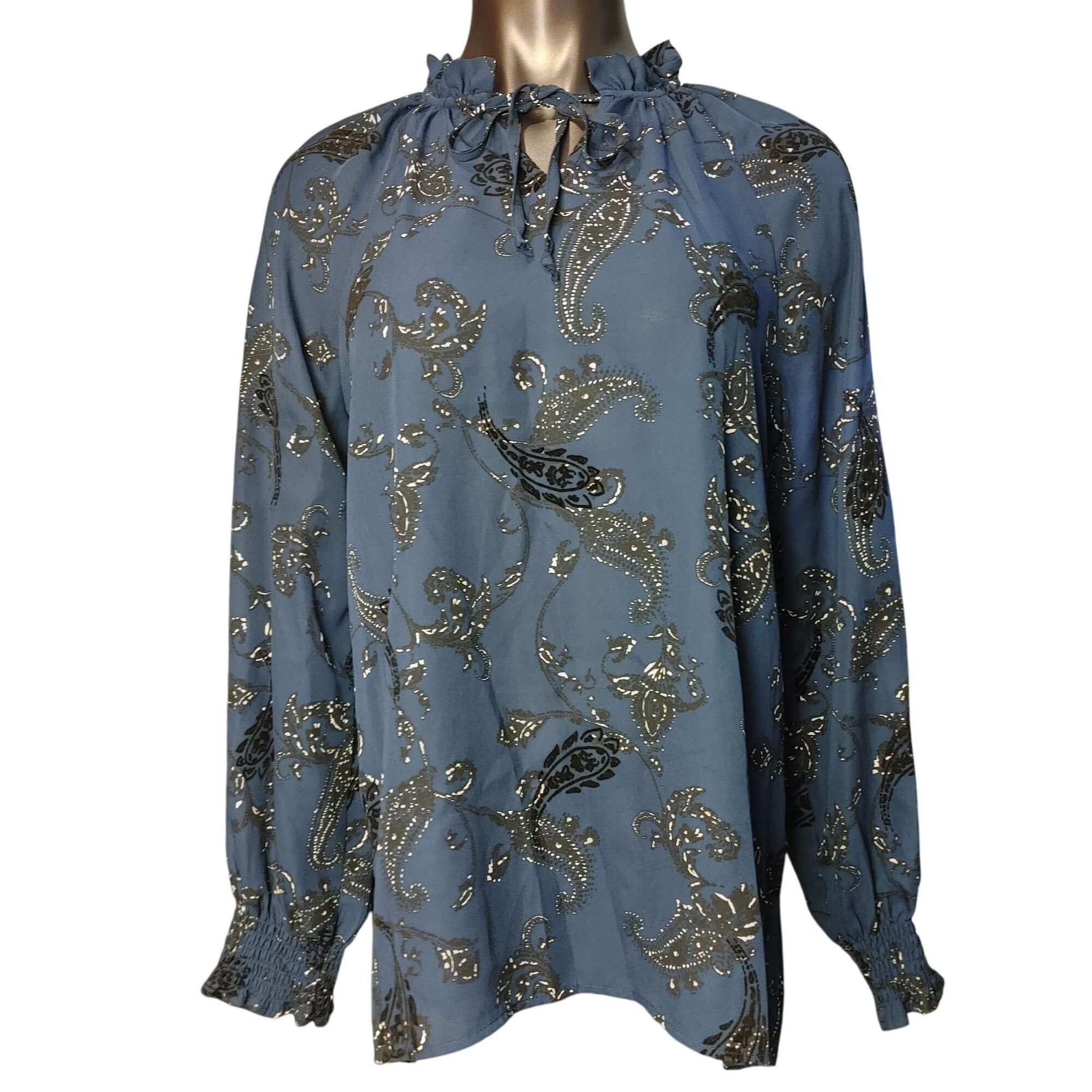 Other Time & Tru Women's Blue Floral Paisley Long Sleeve Blouse M Size M / US 6-8 / IT 42-44 - 1 Thumbnail