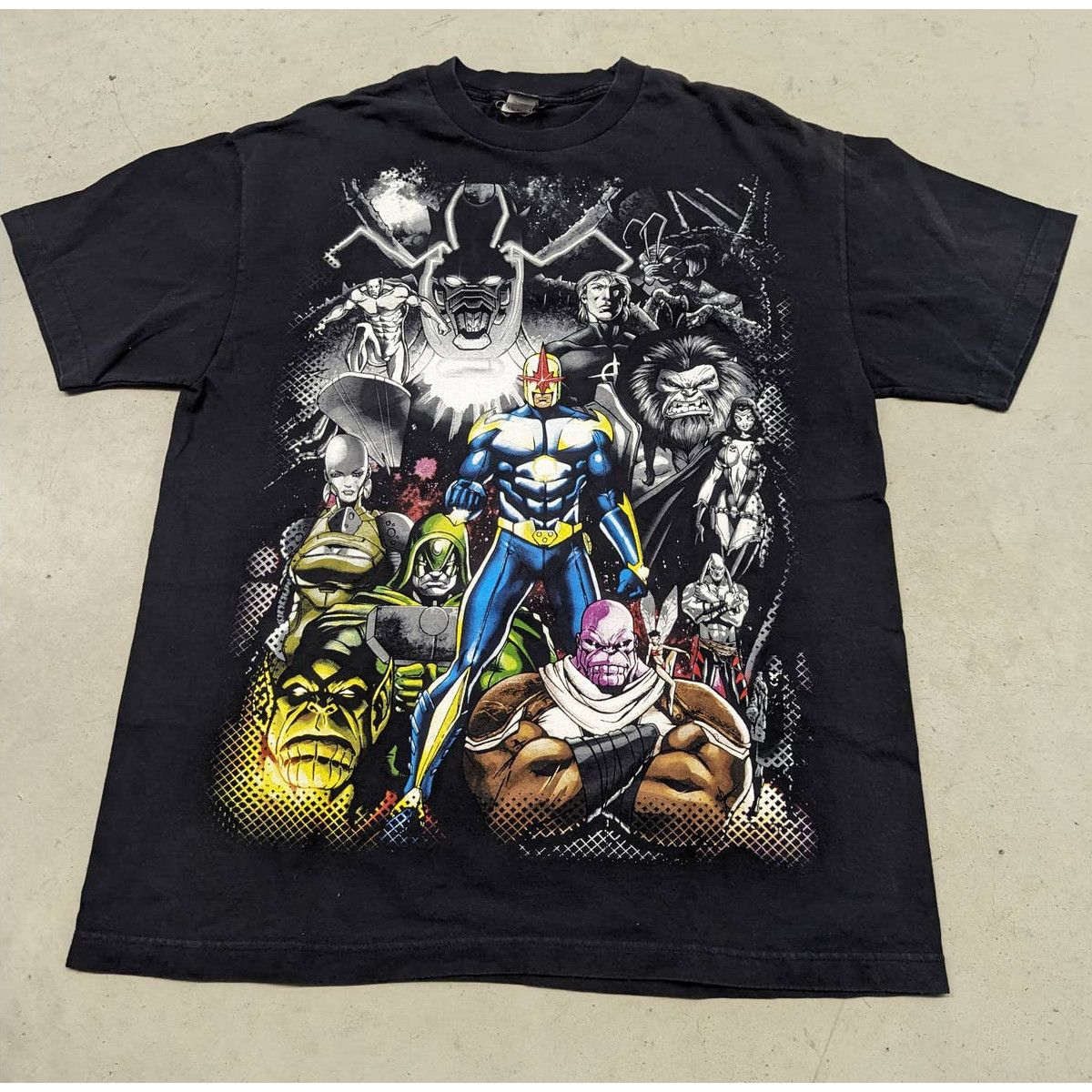 image of Hype x Marvel Comics Mid 2000S Marvel Mad Engine Nova Corps T-Shirt in Black, Men's (Size XL)