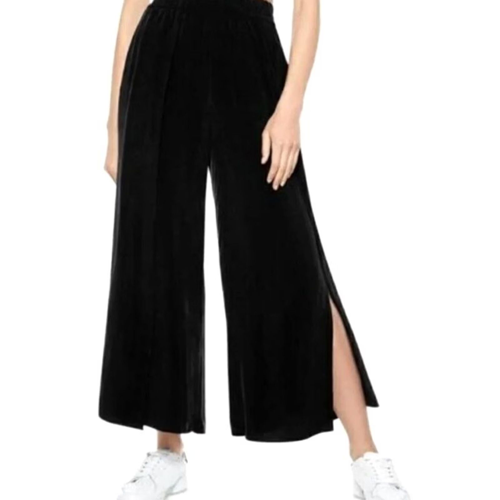 Alice + Olivia Alice + Olivia Women's Elba Split Hem Vegan Silk Wide Leg Black Sz S Pants Size ONE SIZE - 4 Thumbnail