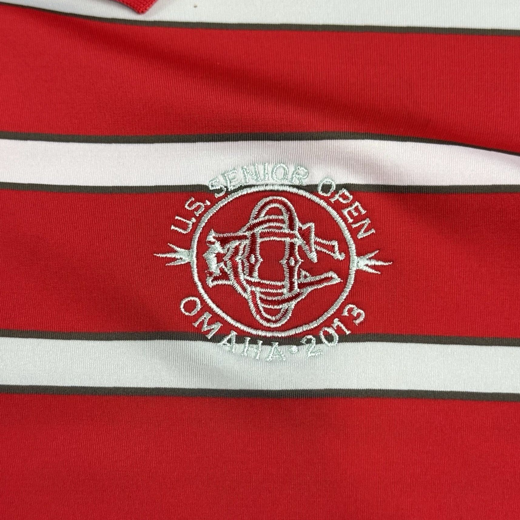 Nike Nike Polo Shirt 2XL Red Striped Dri-Fit Golf Activewear Mens Polo USA Seniors Open 2013 Omaha Size US XXL / EU 58 / 5 - 2 Thumbnail