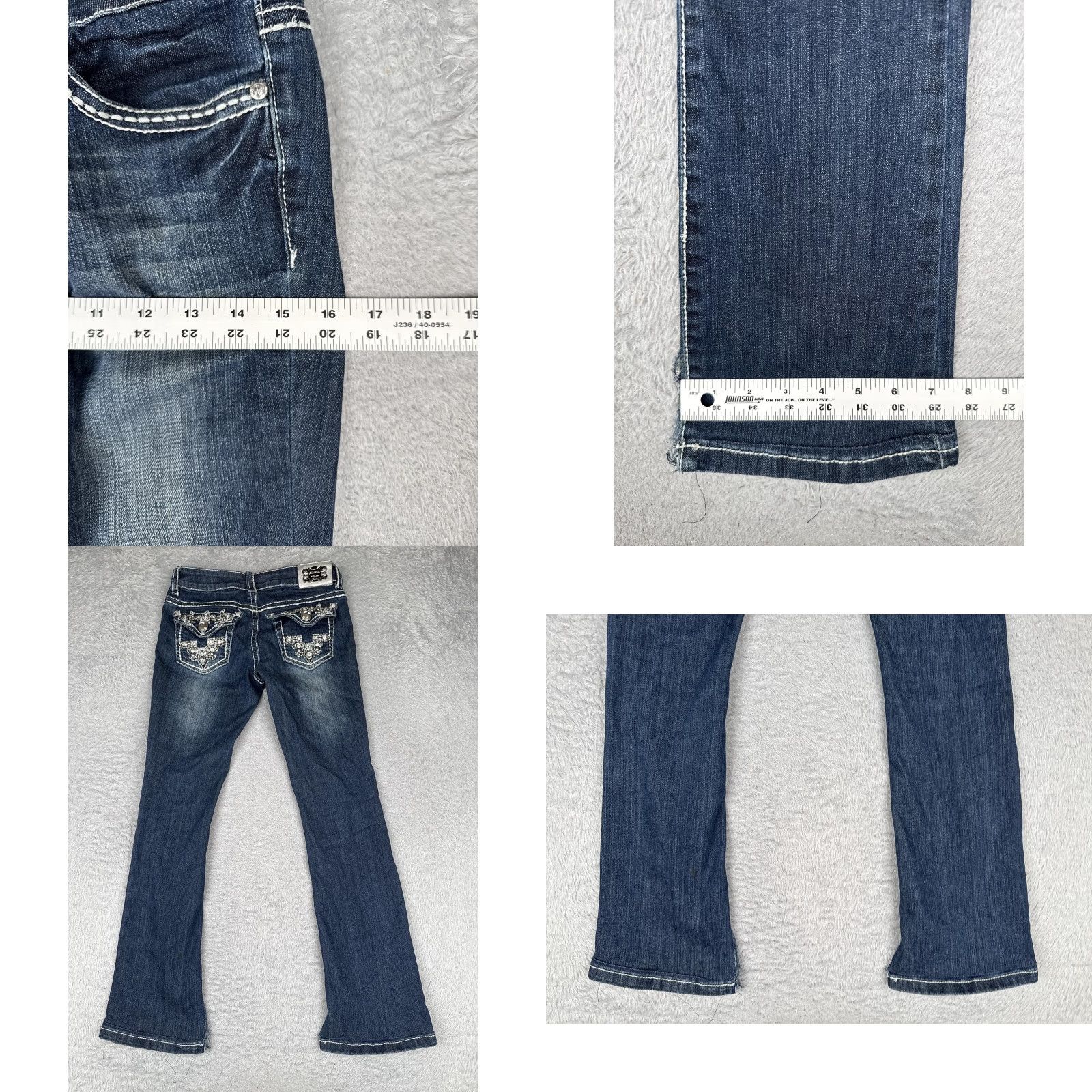 Vintage Miss Chic Icon Jeans Bootcut Juniors 7 Blue Medium Wash Mid Rise Rhinestone 26x30 Jeans Womens Retro USA Size 28" / US 6 / IT 42 - 9 Thumbnail