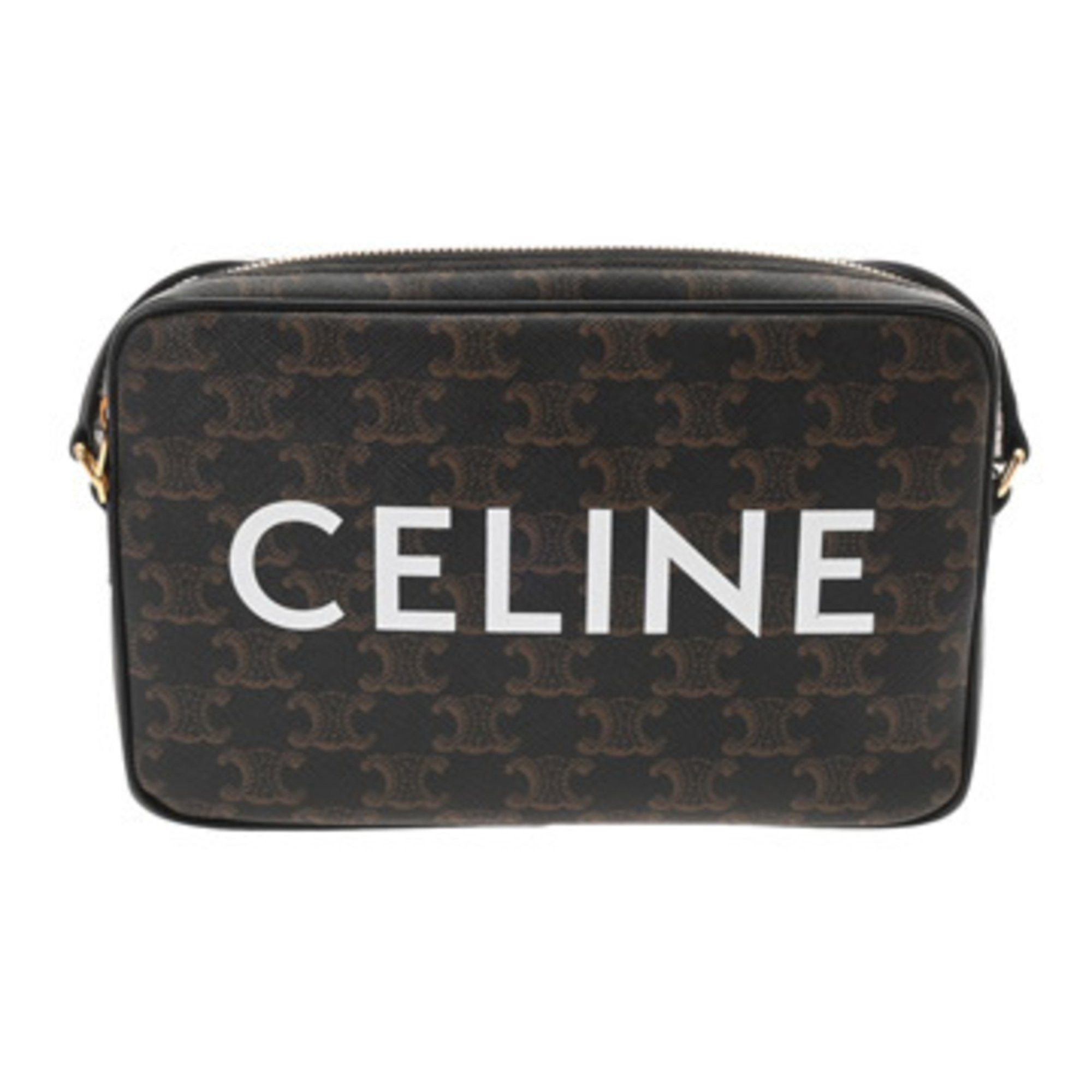 Celine Triomphe Canvas Medium Messenger Black 194502 Women's Calf Shoulder Bag
