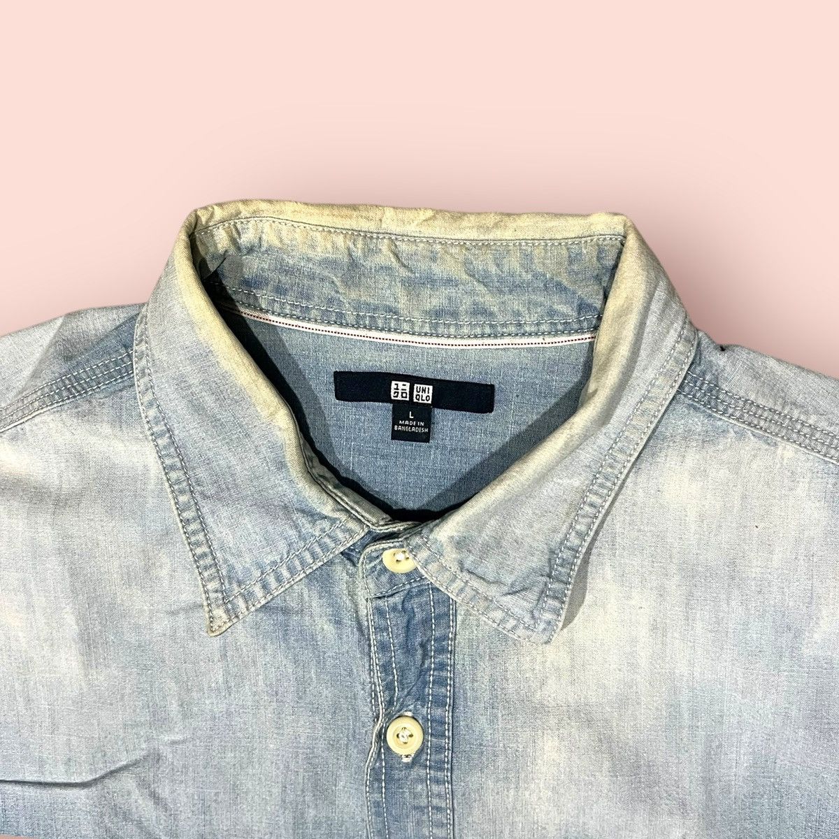 Japanese Brand × Jun Takahashi × Uniqlo VINTAGE UNIQLO DOUBLE CHEST POCKET FADED CAMBRAY SHIRT Size US L / EU 52-54 / 3 - 6 Thumbnail