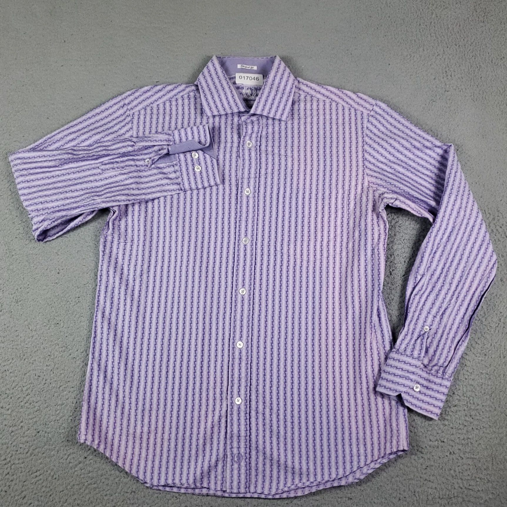 BUGATCHI Bugatchi Uomo Button-Up Shirt Mens Medium Purple Striped Long Sleeve Size US M / EU 48-50 / 2 - 2 Thumbnail