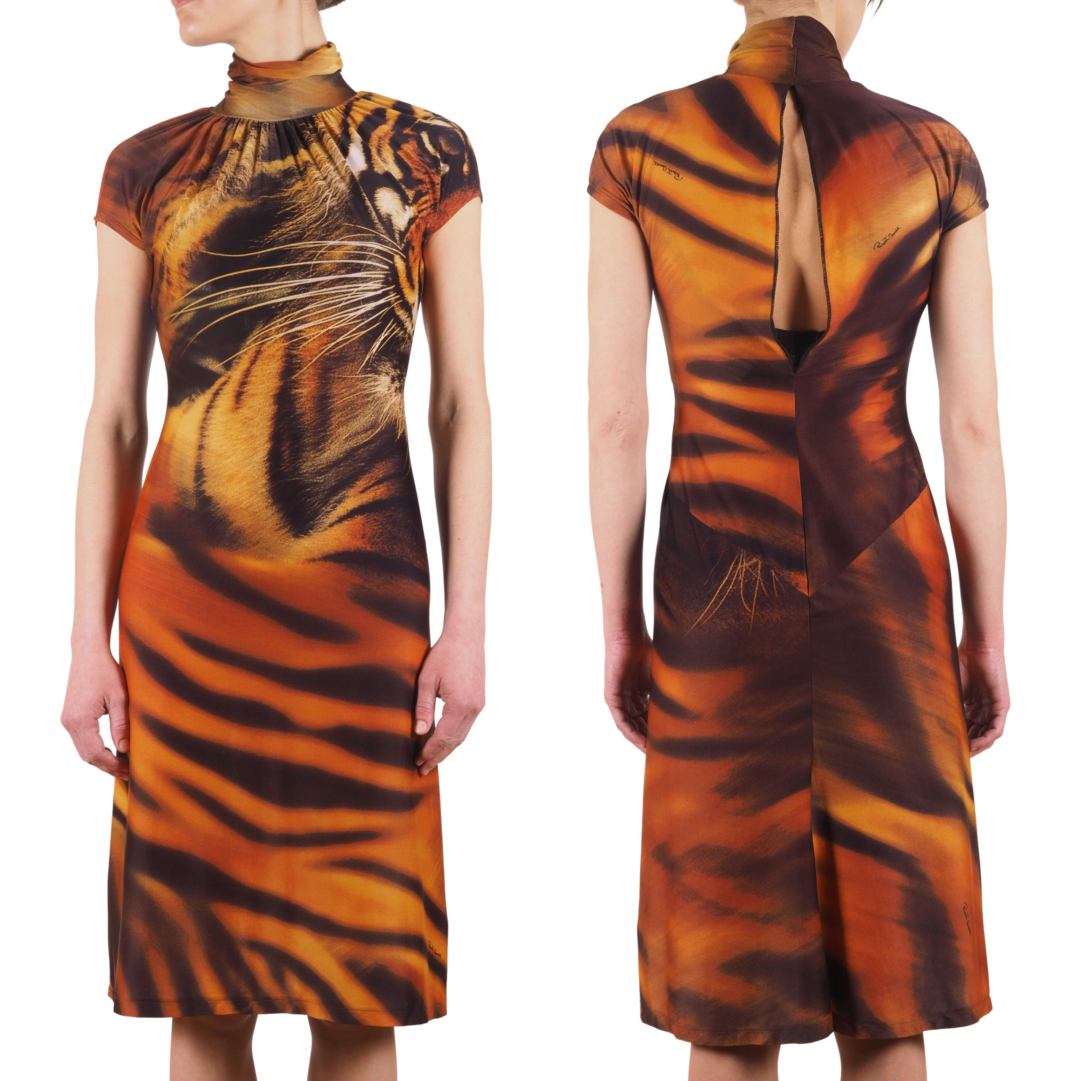 Roberto Cavalli Roberto Cavalli Vintage Tiger Print Turtleneck Midi Dress Size M / US 6-8 / IT 42-44 - 2 Thumbnail