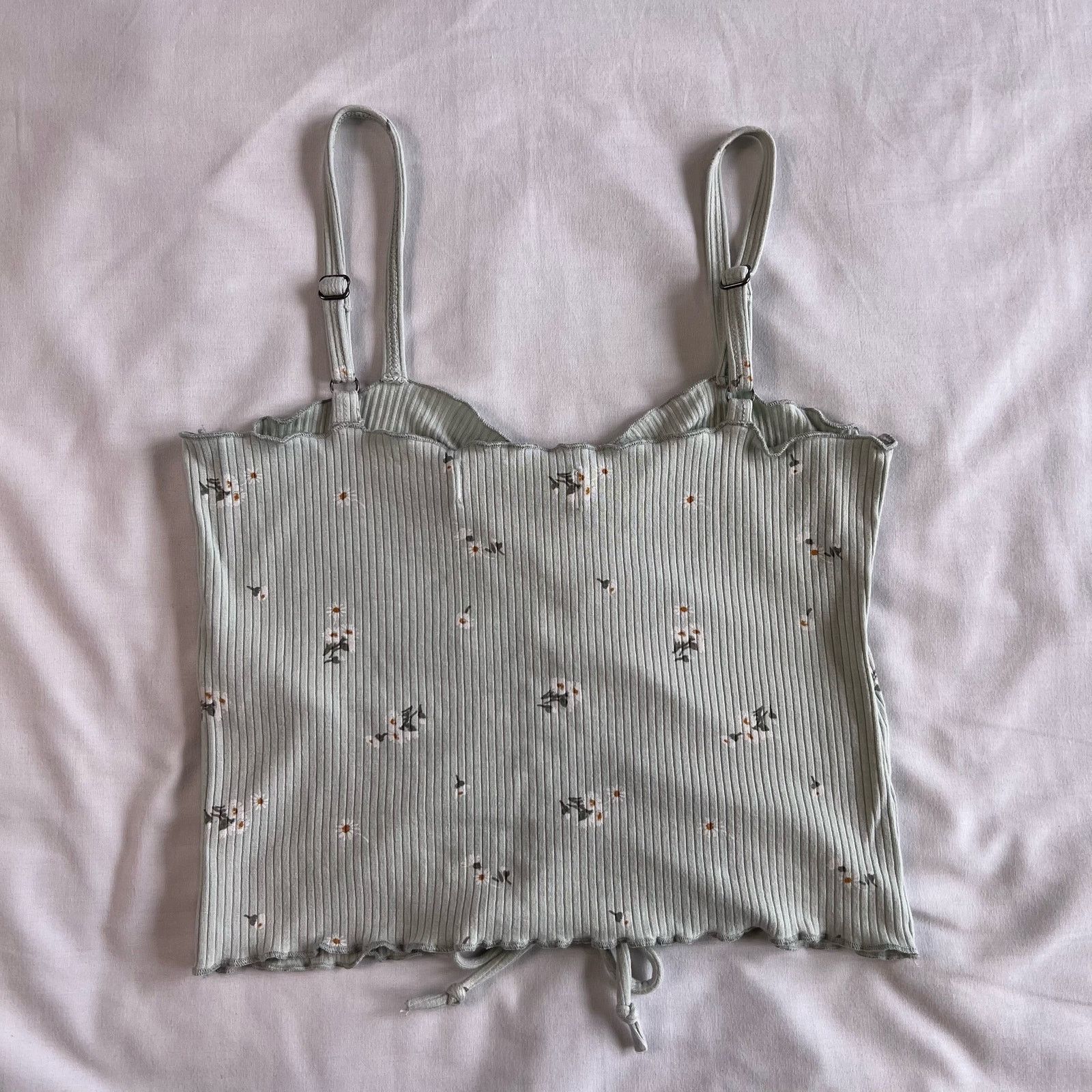 Hollister Hollister Women's Medium Ribbed Crop Top Green Floral Size M / US 6-8 / IT 42-44 - 6 Thumbnail