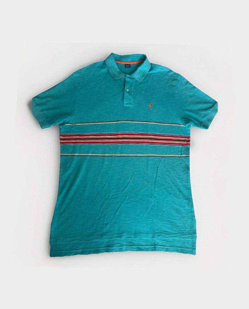 Designer × Polo Ralph Lauren Y2Y RALPH LAUREN Polo Shirt XL Blue Aztec Stripe Orange Pony Size US XL / EU 56 / 4 - 2 Thumbnail