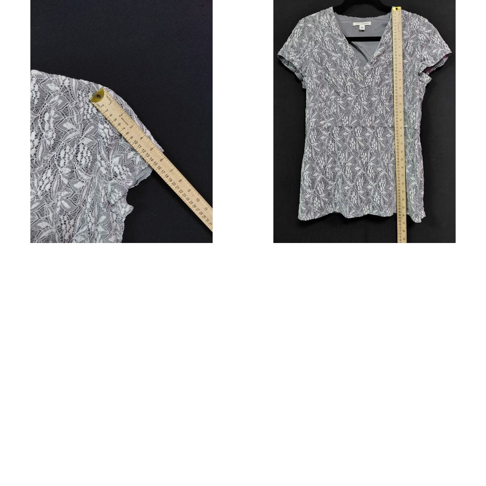 Banana Republic BANANA REPUBLIC Gray Floral V-Neck Top Knit Short Sleeve Women Size 8 Size M / US 6-8 / IT 42-44 - 8 Thumbnail