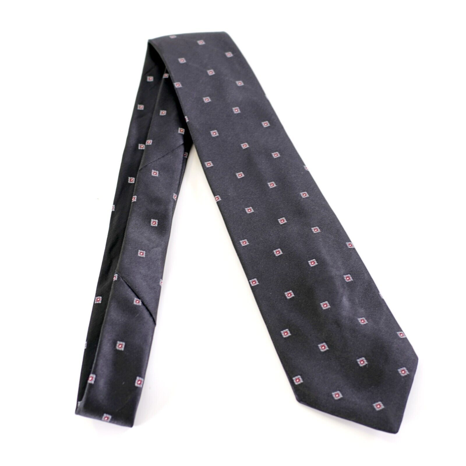 Vintage Surrey Polyester Silk Black Geometric Short Skinny Tie Size ONE SIZE - 6 Thumbnail