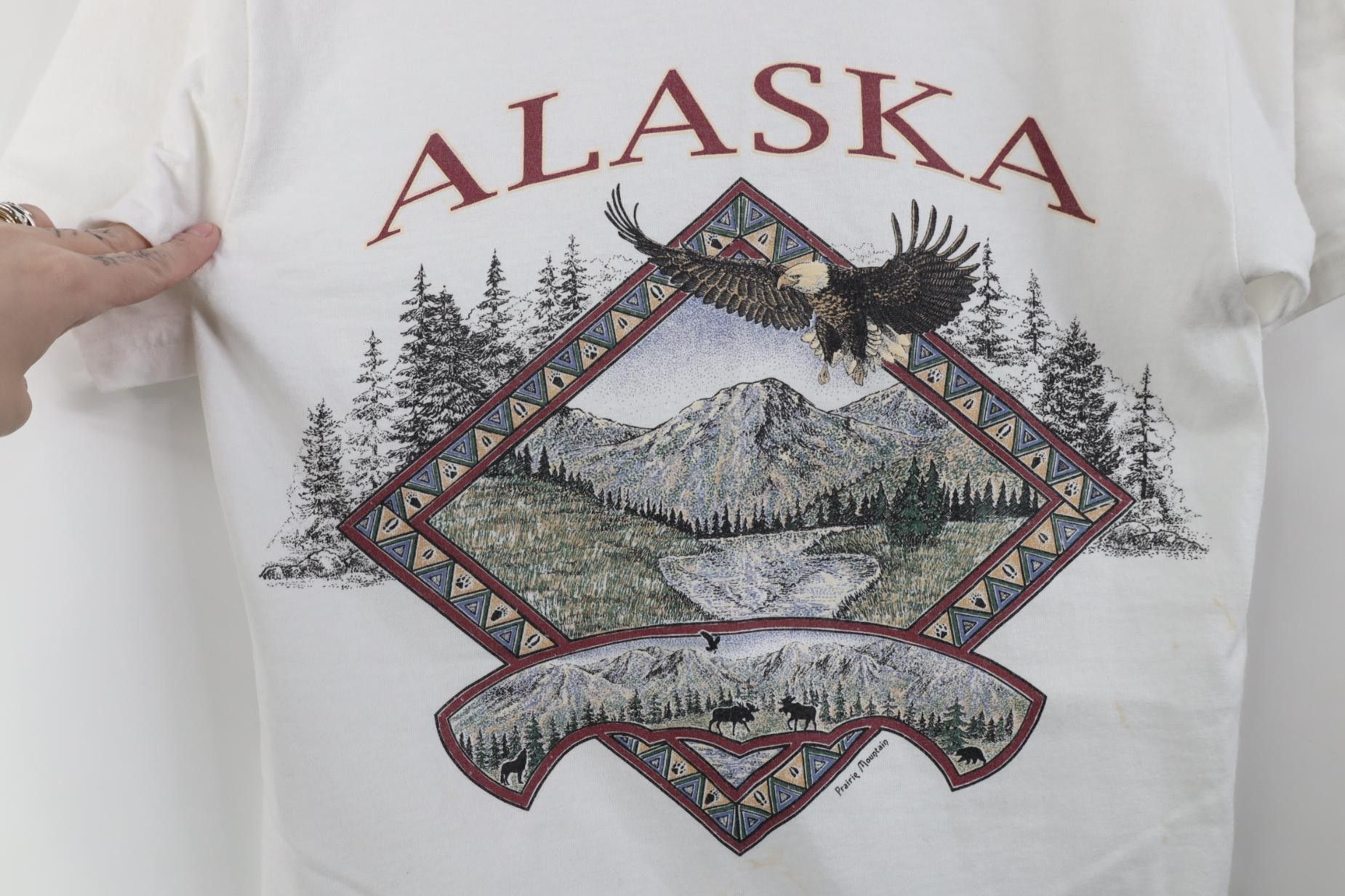 Vintage Vintage 90s Streetwear Nature Alaska Eagle T-Shirt White Size US S / EU 44-46 / 1 - 4 Thumbnail
