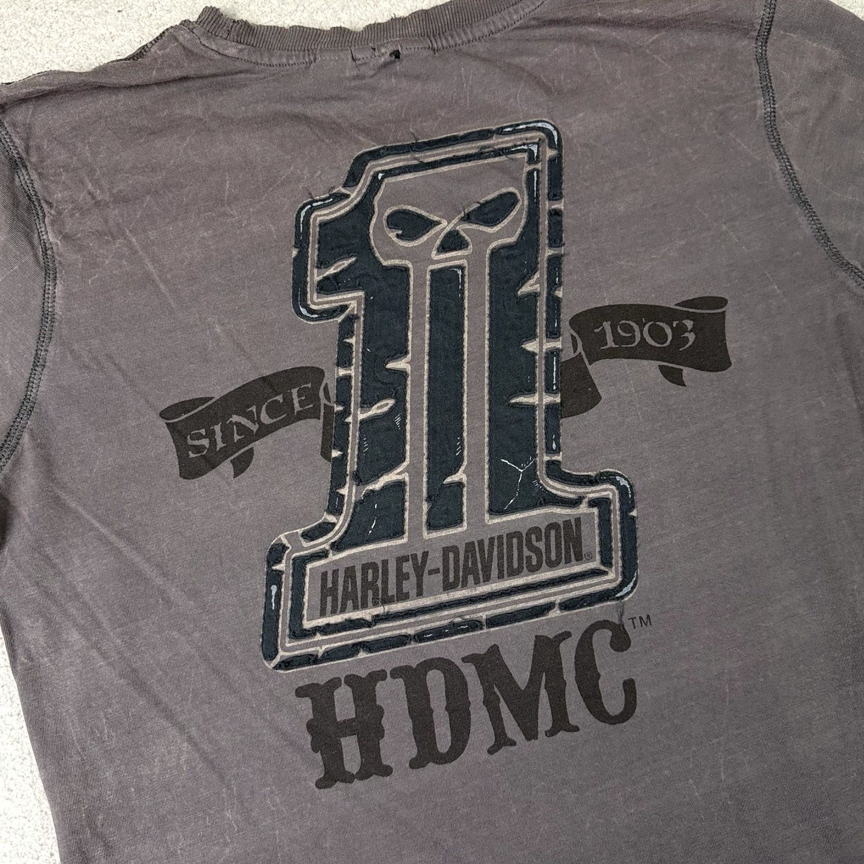 Harley Davidson Harley-Davidson Shirt Mens Large Gray Long Sleeve HDMC Y2K Biker Distressed Tee Size US L / EU 52-54 / 3 - 2 Thumbnail