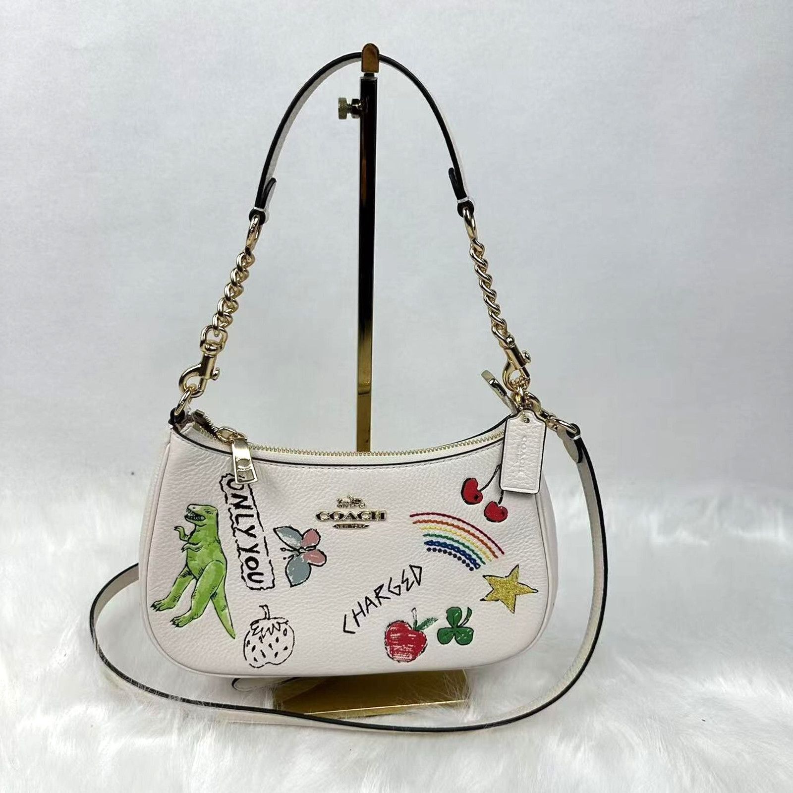 Coach Teri Shoulder & Crossbody Bag Sketch Print Chalk NWT in White, Women's