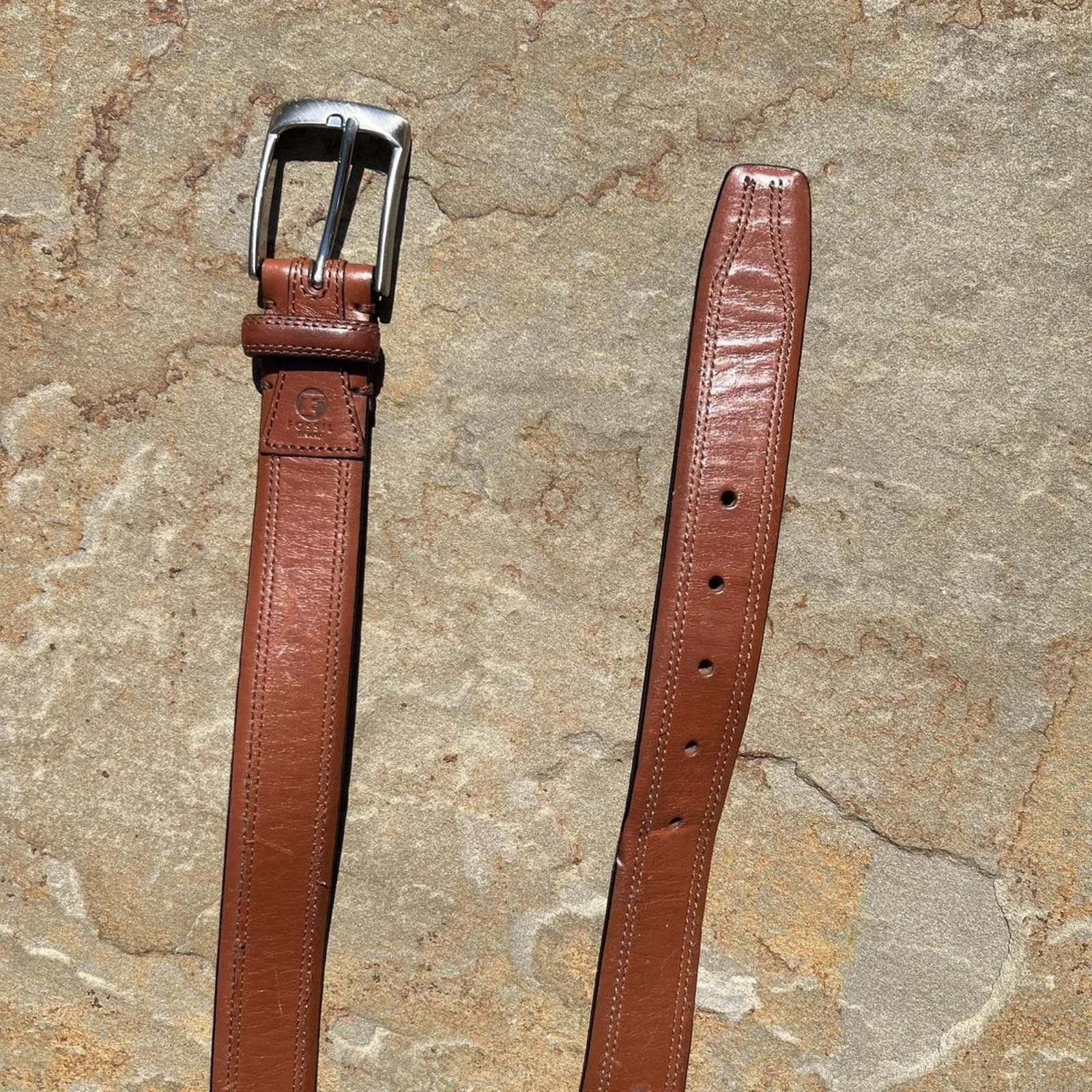 Fossil Y2K Light Brown Double Stitched Leather Belt Size ONE SIZE - 2 Thumbnail