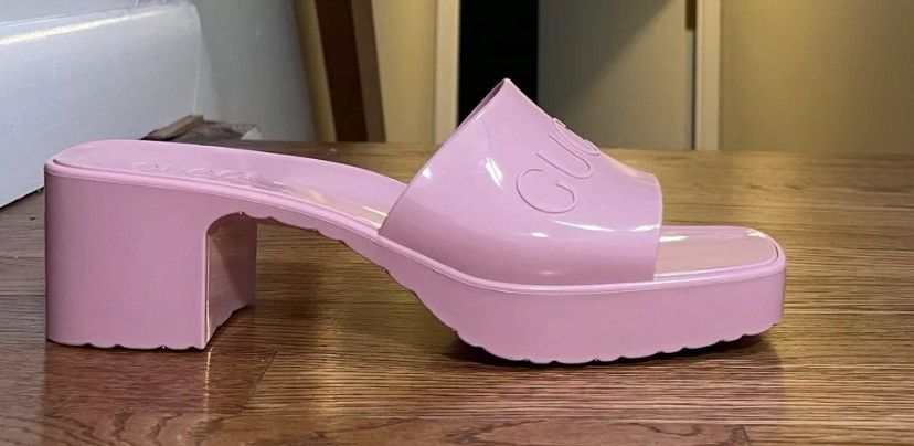 Gucci Patent Leather Sandals Heels Light Pink Women's 39