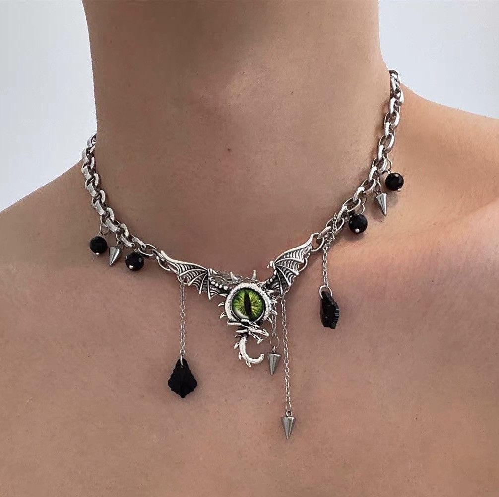 Japanese Brand × Jewelry Retro streetwear punk evil eye rivet spike chain necklace Size ONE SIZE - 3 Thumbnail