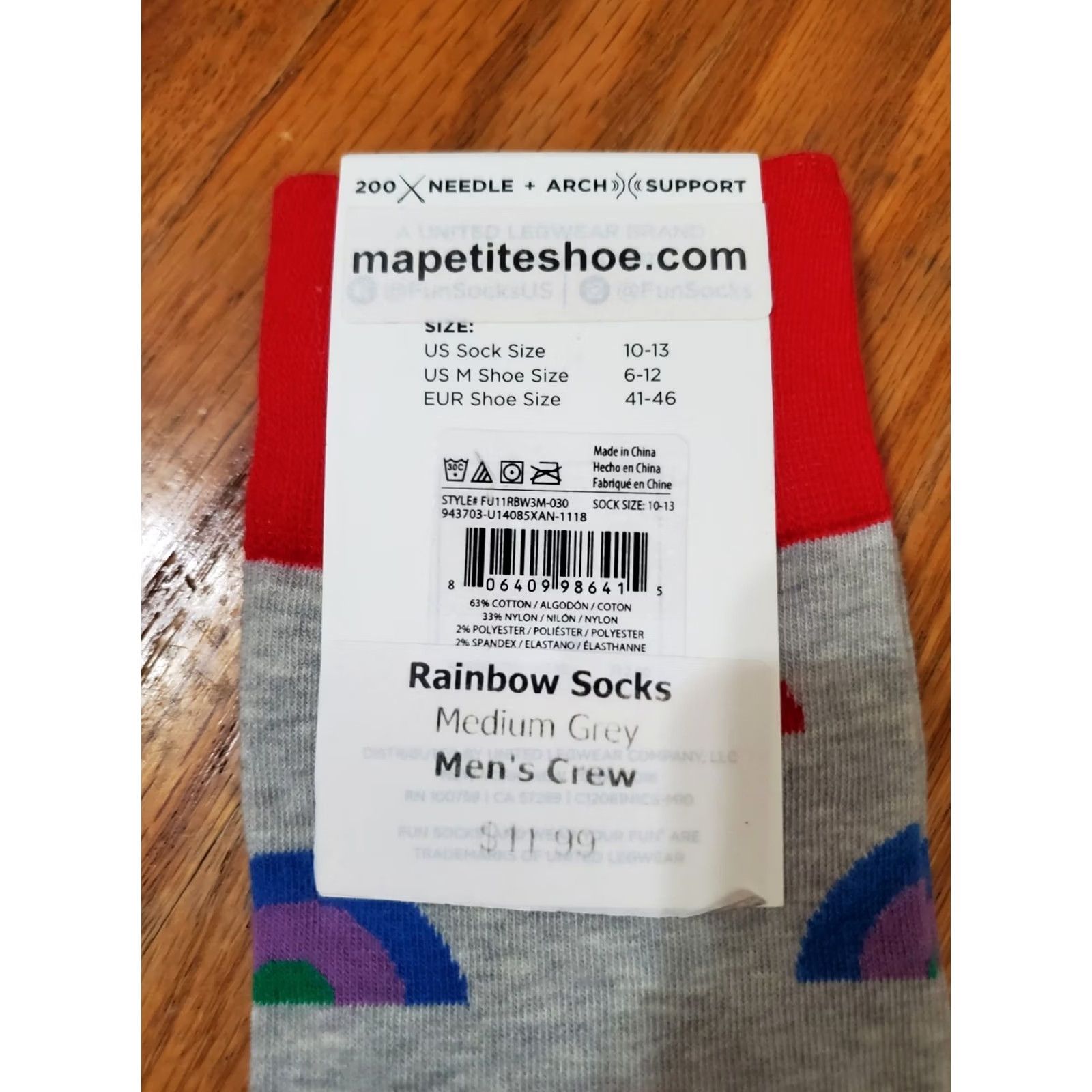 Rainbow Fun Socks Rainbow Crew Socks Men Medium Grey 10-13 Multicolor Arch Support Mid Calf Full Toe Cotton Nylon Polyester Spandex Regular Size Size ONE SIZE - 4 Thumbnail