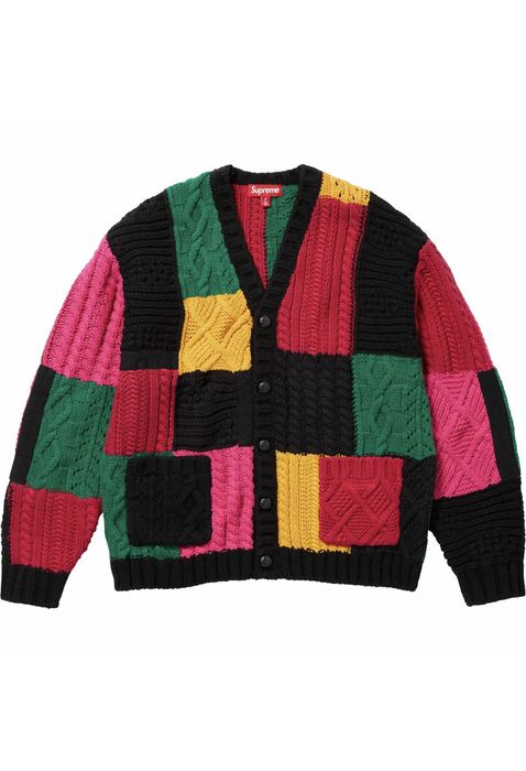 Supreme Supreme Patchwork Cable Knit Cardigan Black Multicolor