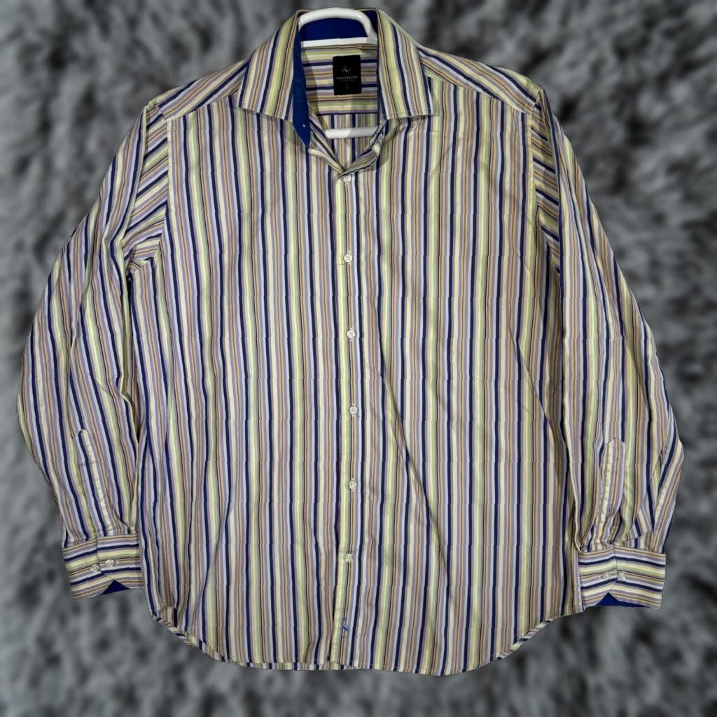 Tailorbyrd TAILORBYRD Men’s L Multicolor Striped Cotton Shirt Button-Up Pockets M591 Size US L / EU 52-54 / 3 - 1 Thumbnail